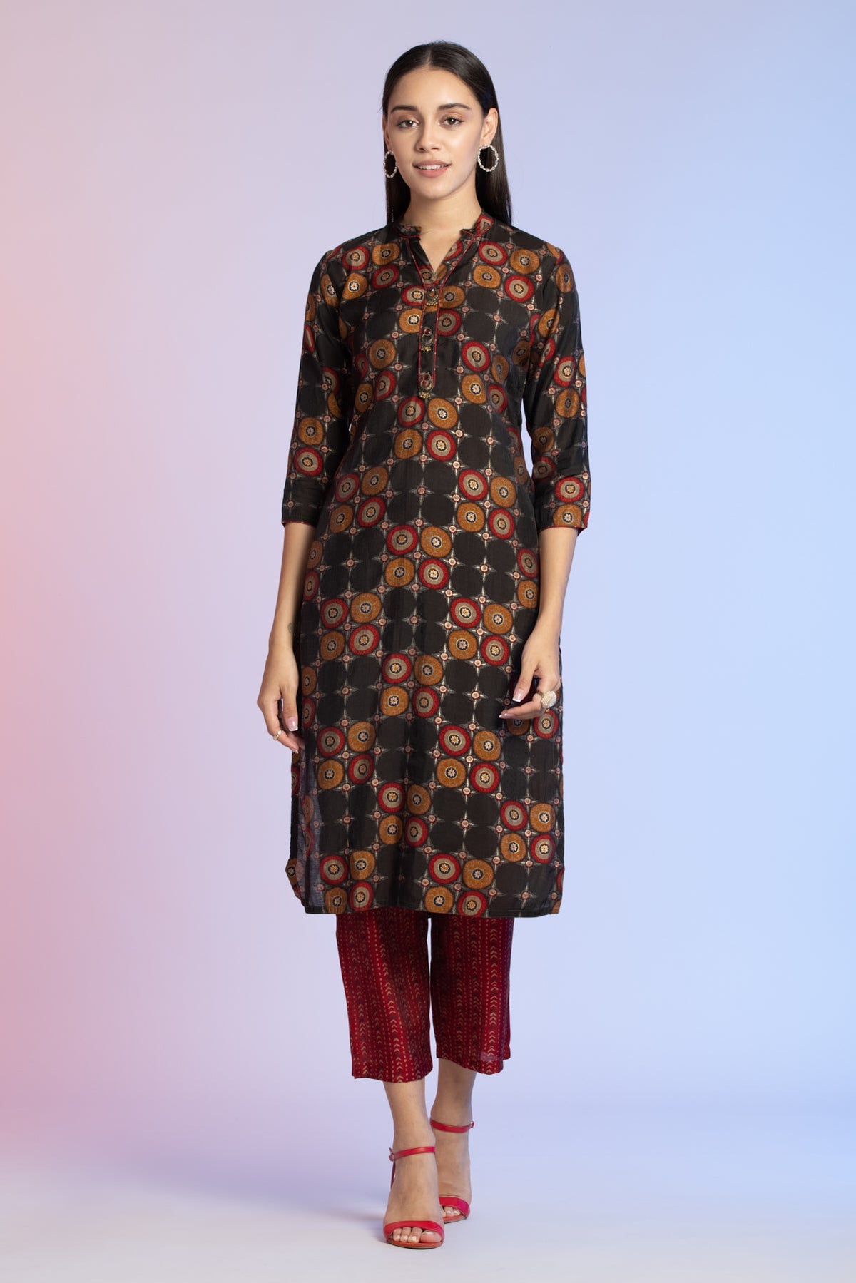 Black Straight Printed Kurta 2 Pcs Set