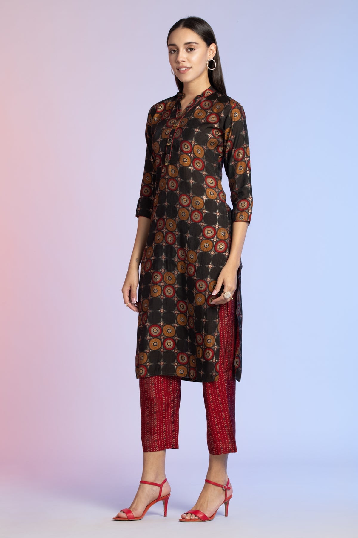 Black Straight Printed Kurta 2 Pcs Set