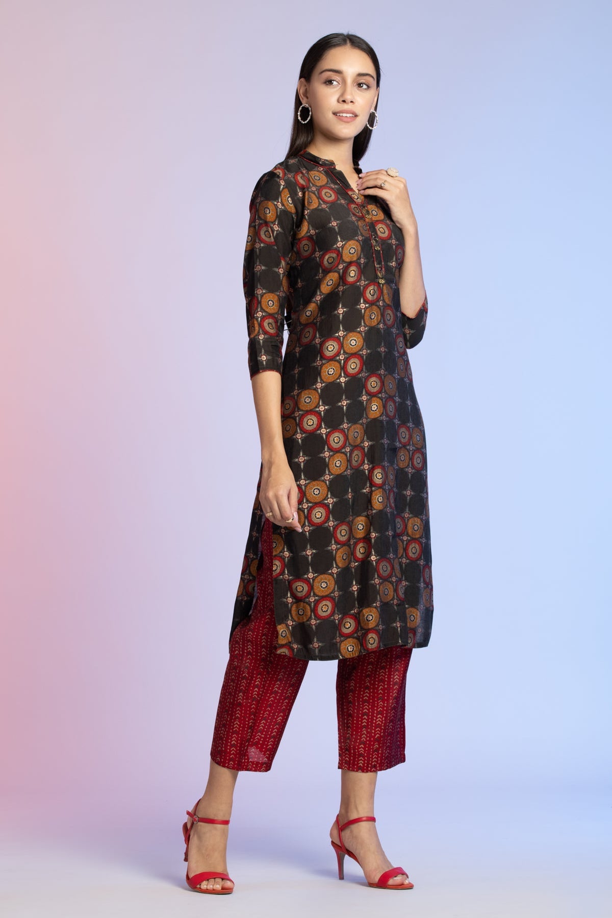 Black Straight Printed Kurta 2 Pcs Set