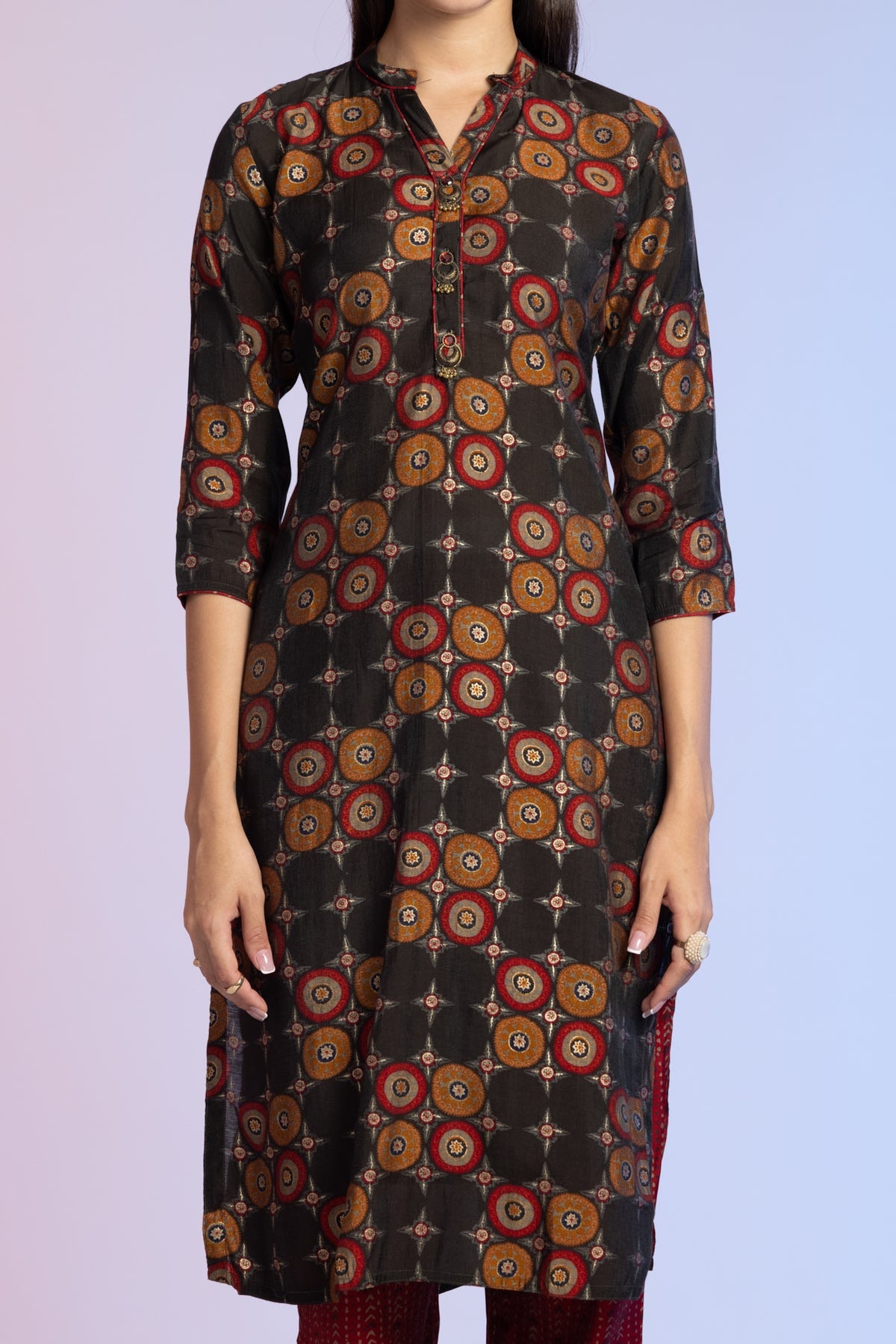 Black Straight Printed Kurta 2 Pcs Set