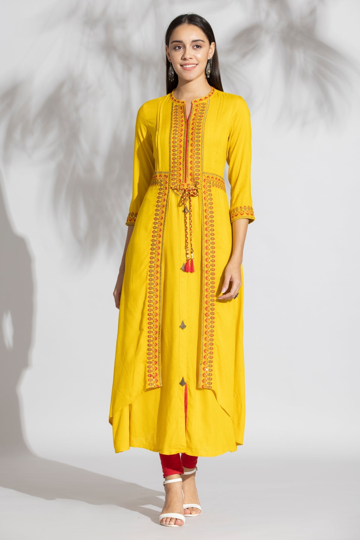 Yellow Embroidered Layered Dress