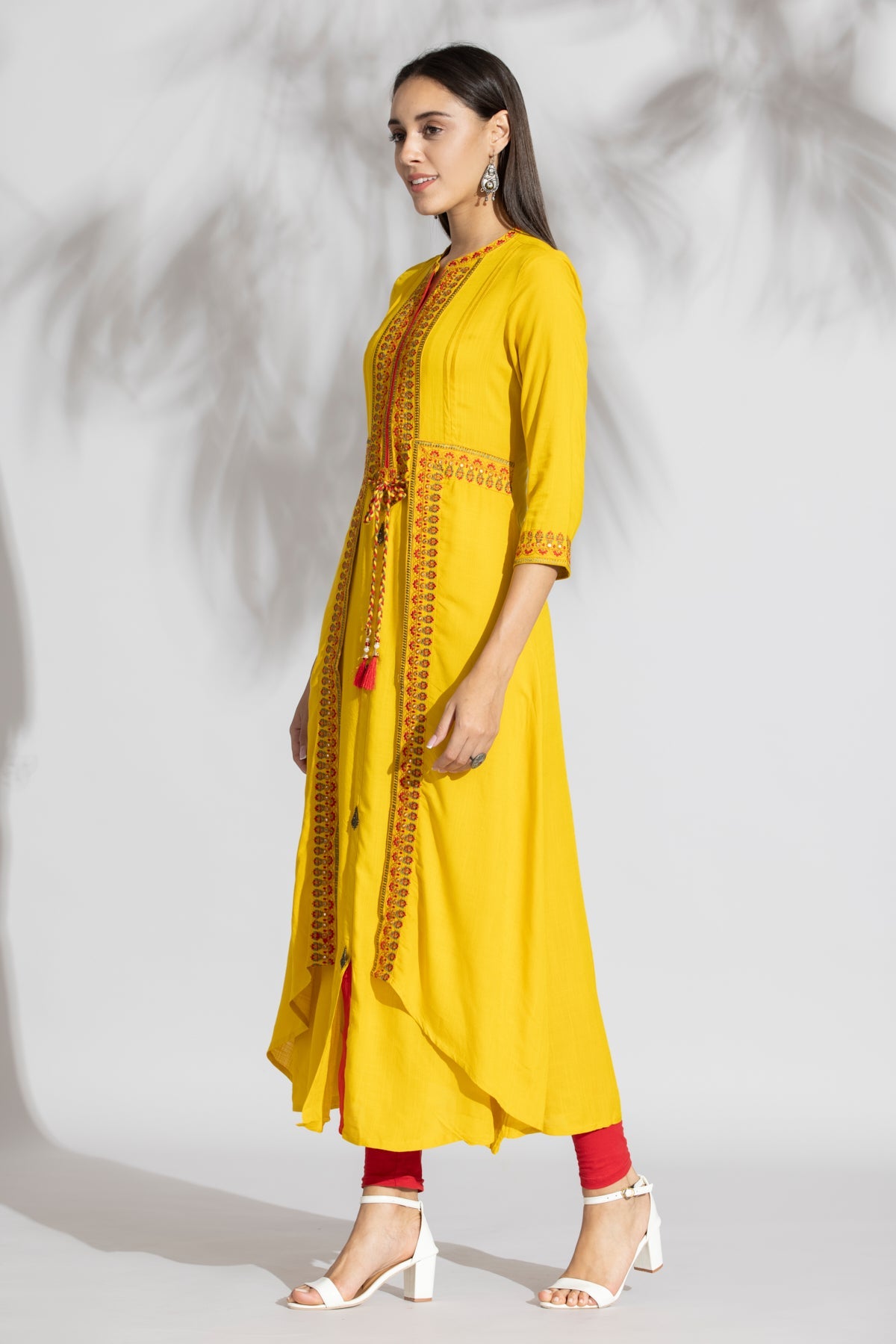 Yellow Embroidered Layered Dress