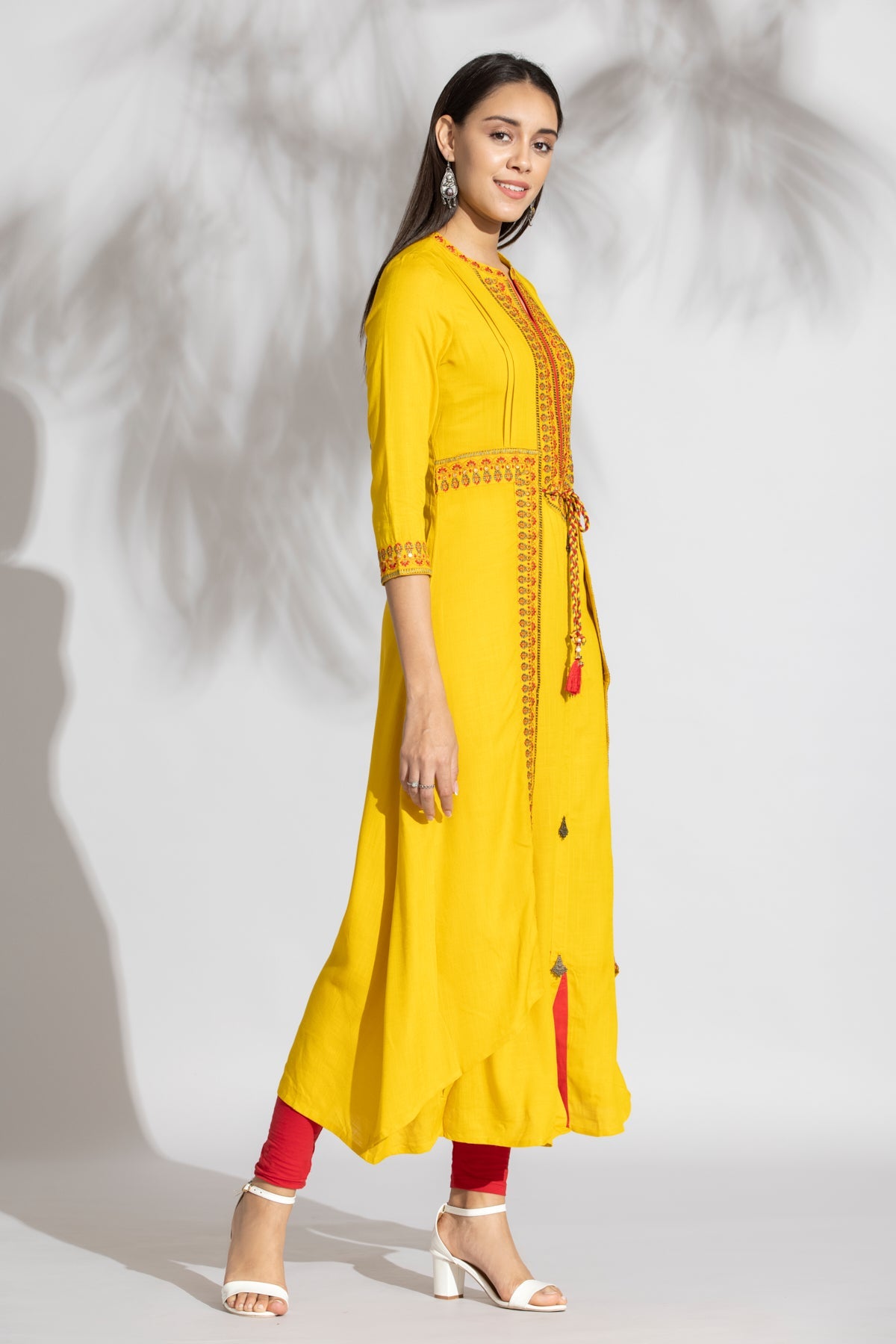 Yellow Embroidered Layered Dress