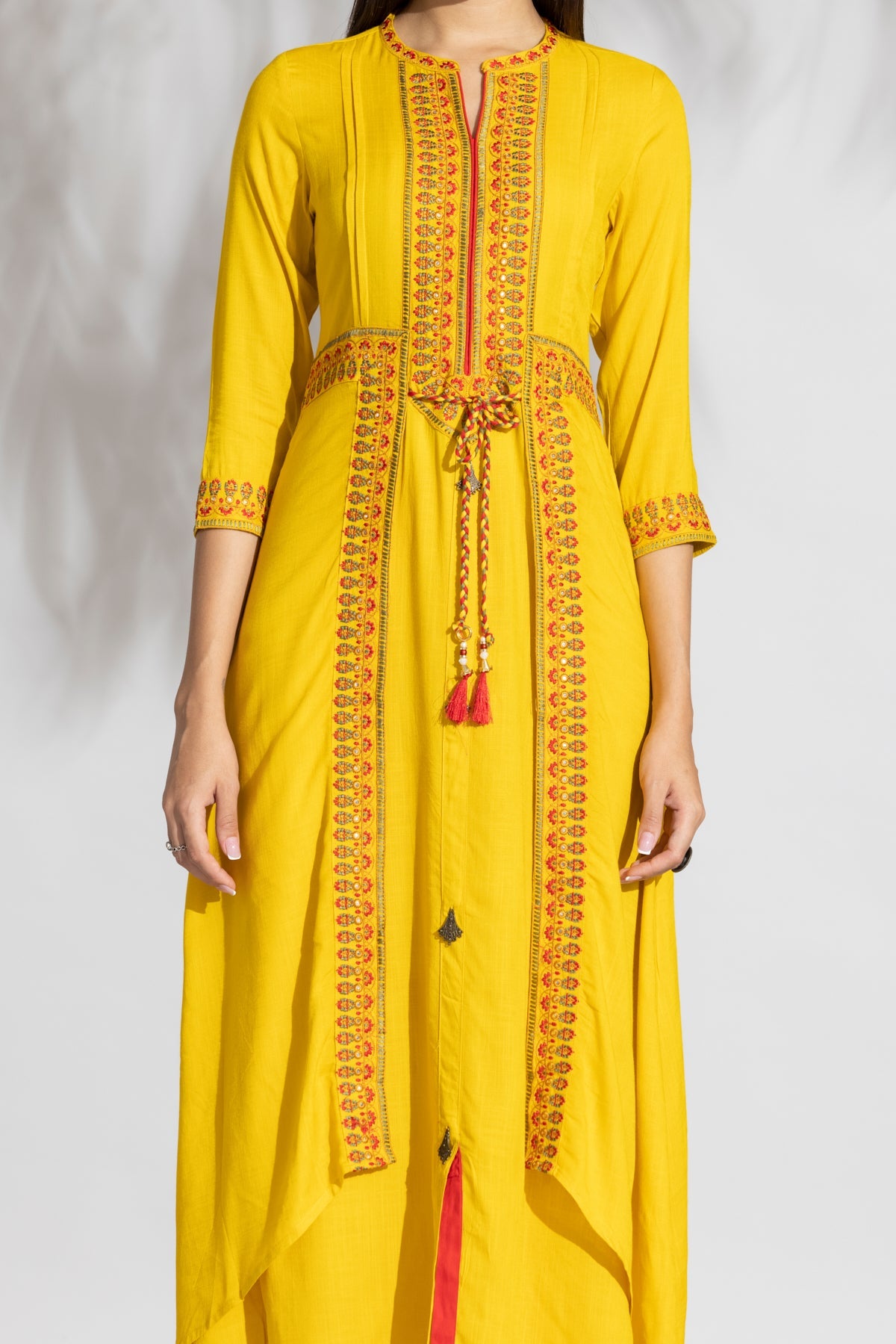 Yellow Embroidered Layered Dress