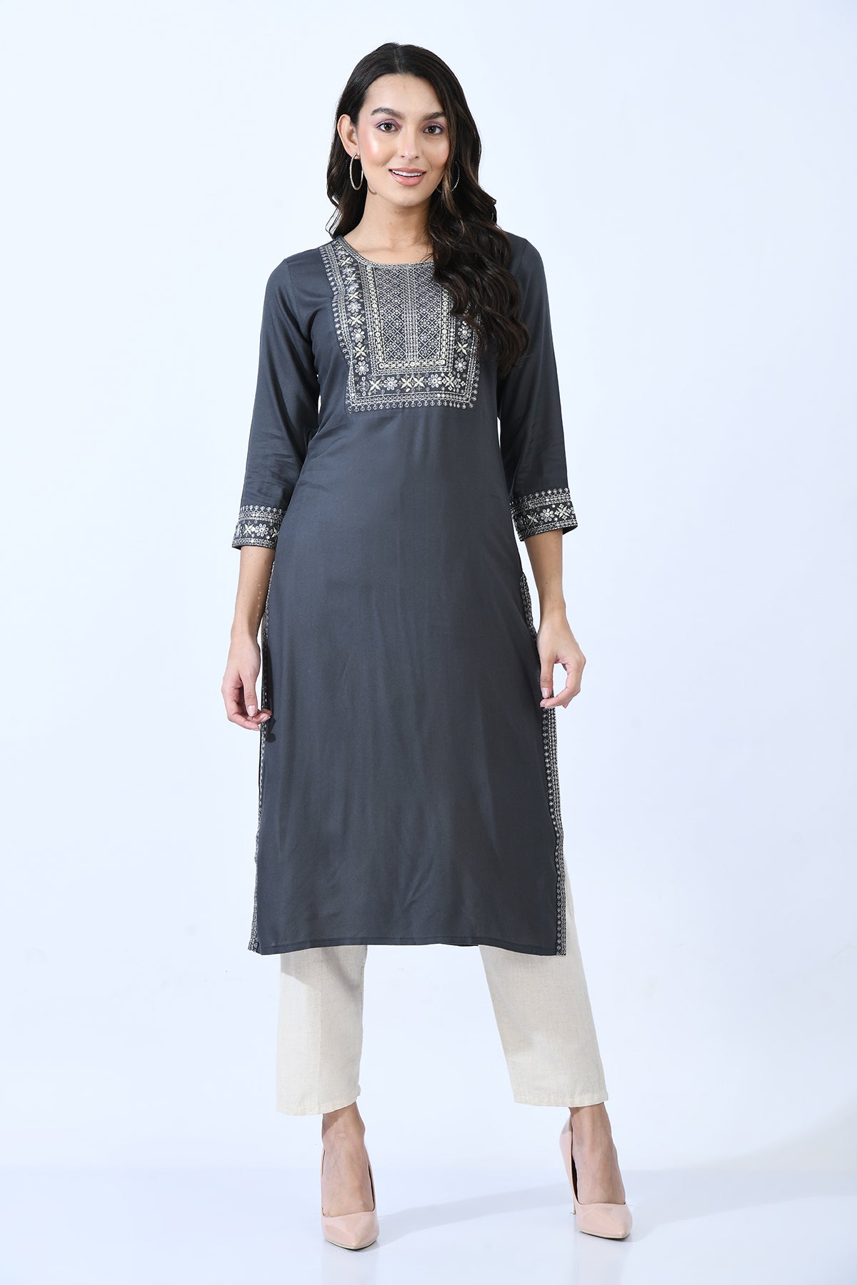 Grey Embellished Kurta