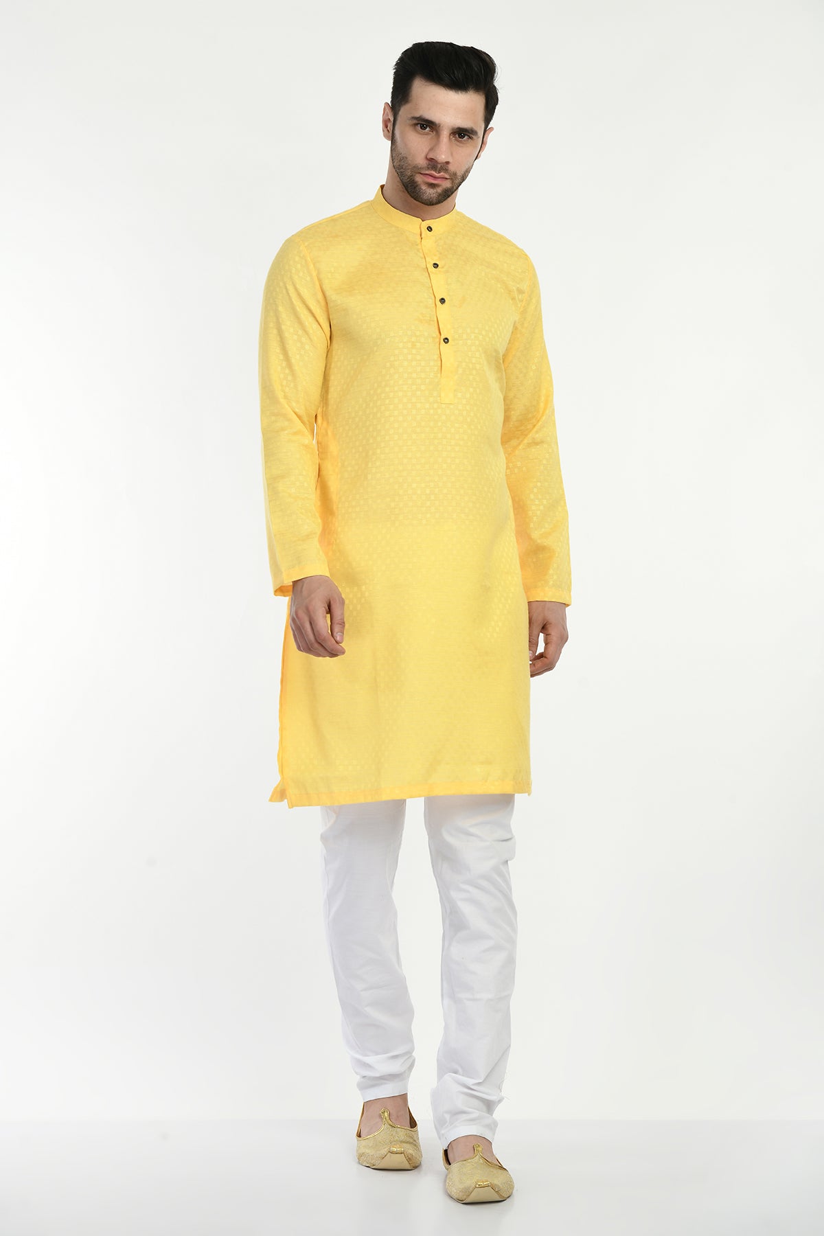Yellow Self Design Kurta Set