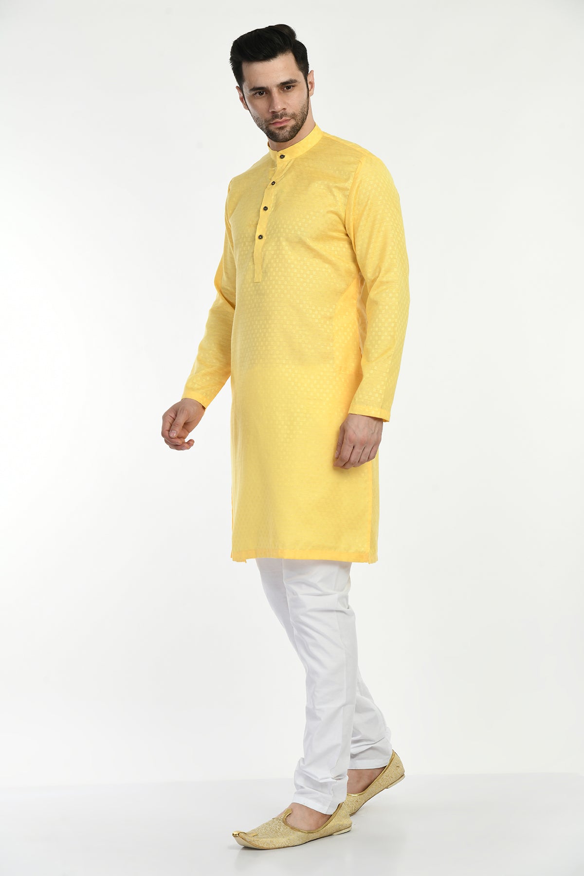 Yellow Self Design Kurta Set