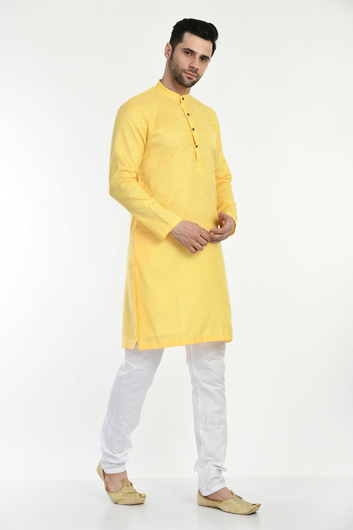 Yellow Self Design Kurta Set