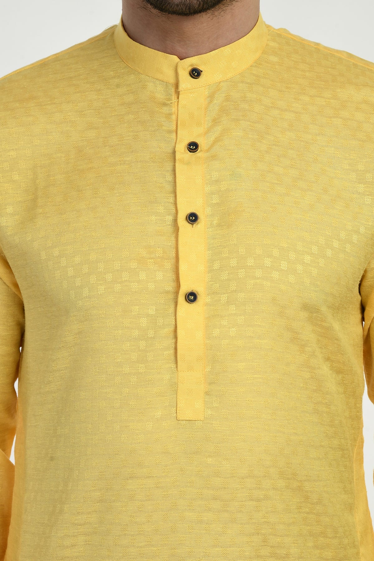 Yellow Self Design Kurta Set