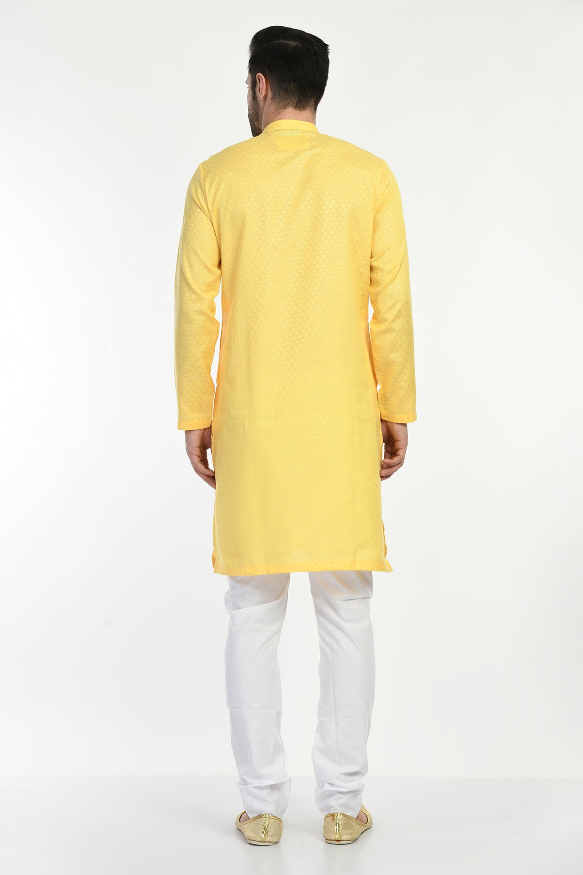 Yellow Self Design Kurta Set