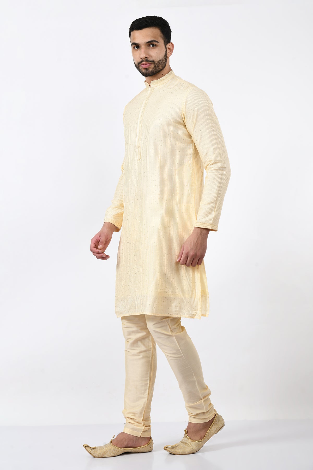 Cream-Coloured Ethnic Embellished Kurta Set