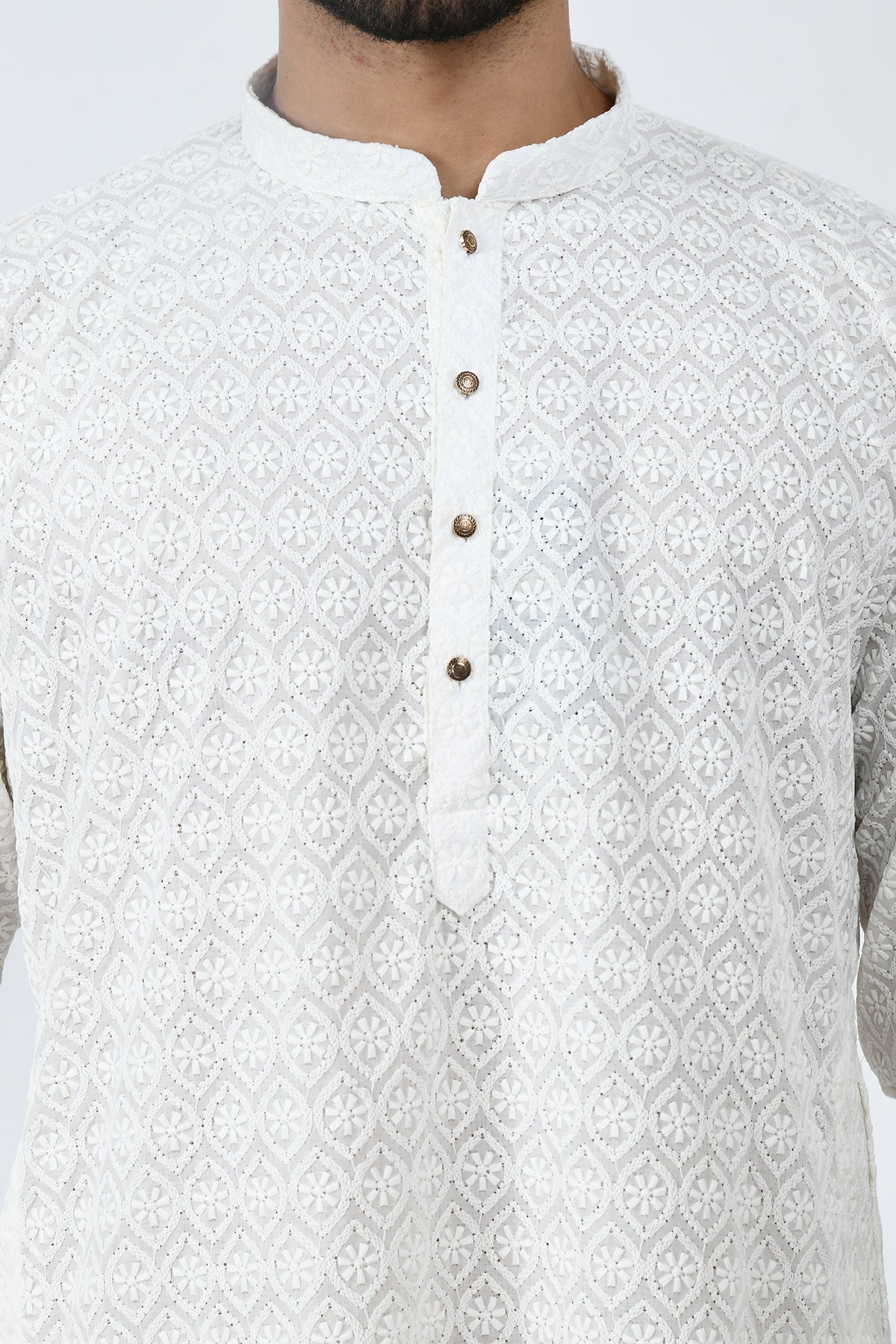 Off White Ethnic Embroidered Kurta Set