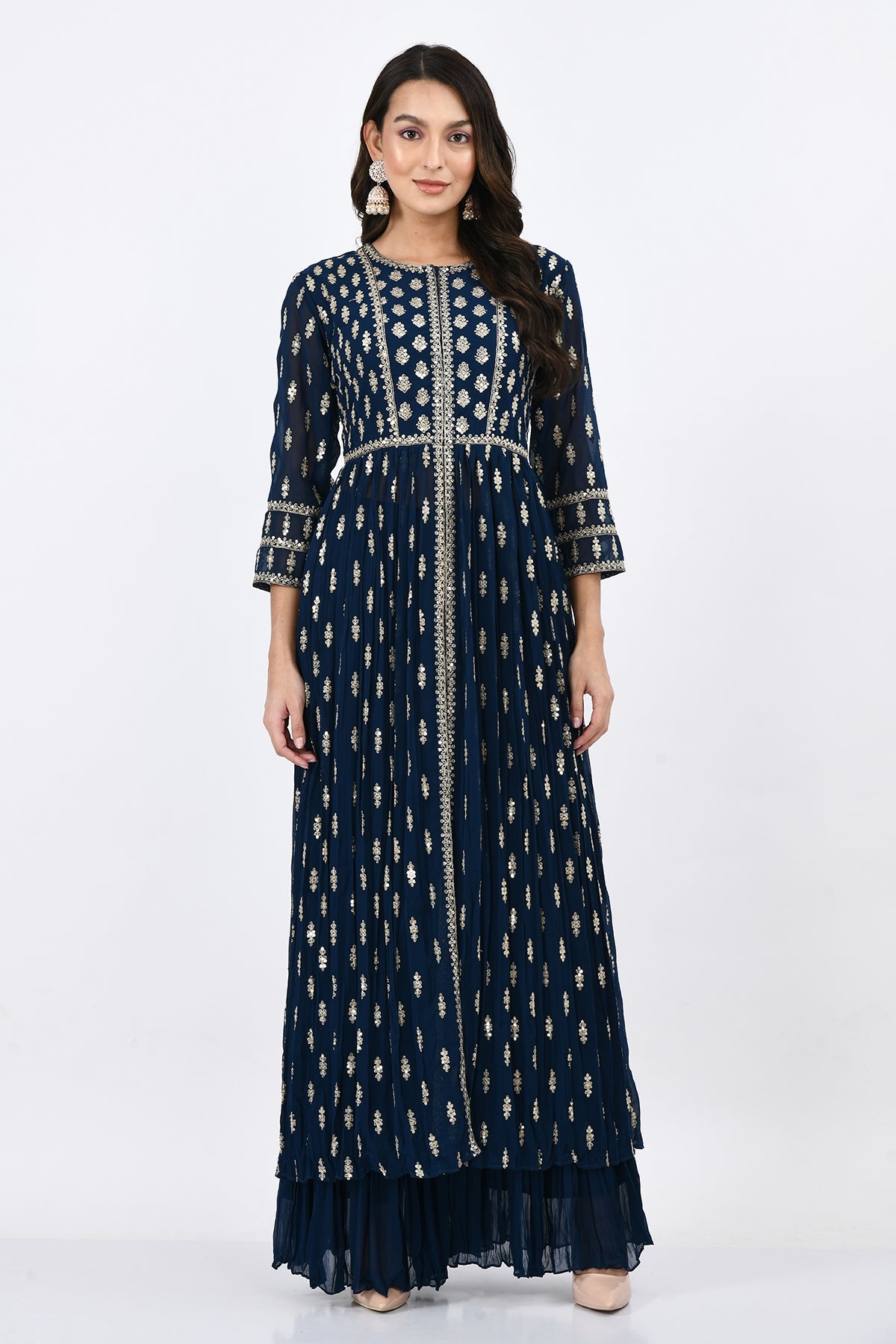 Teal Embroidered High Slit Kurta Set