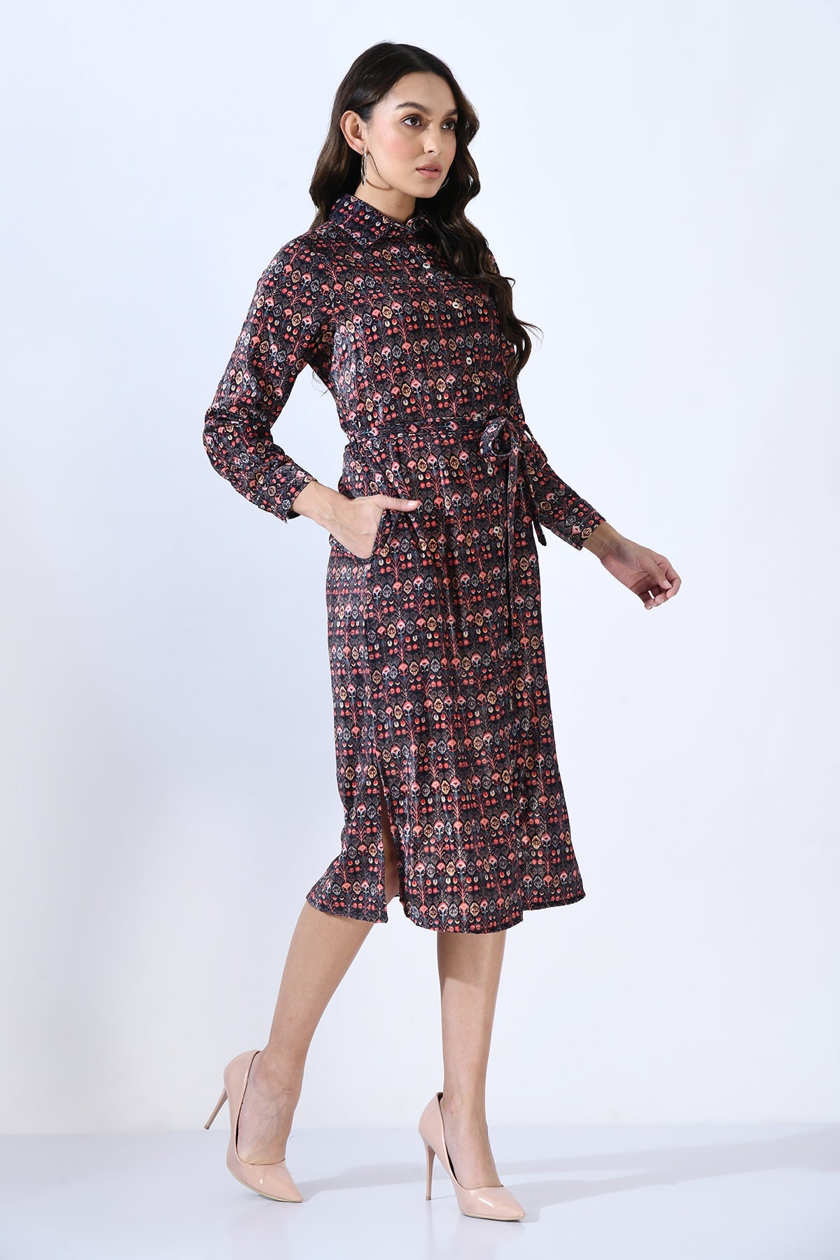 Multi Printed Shirt Midi Dress