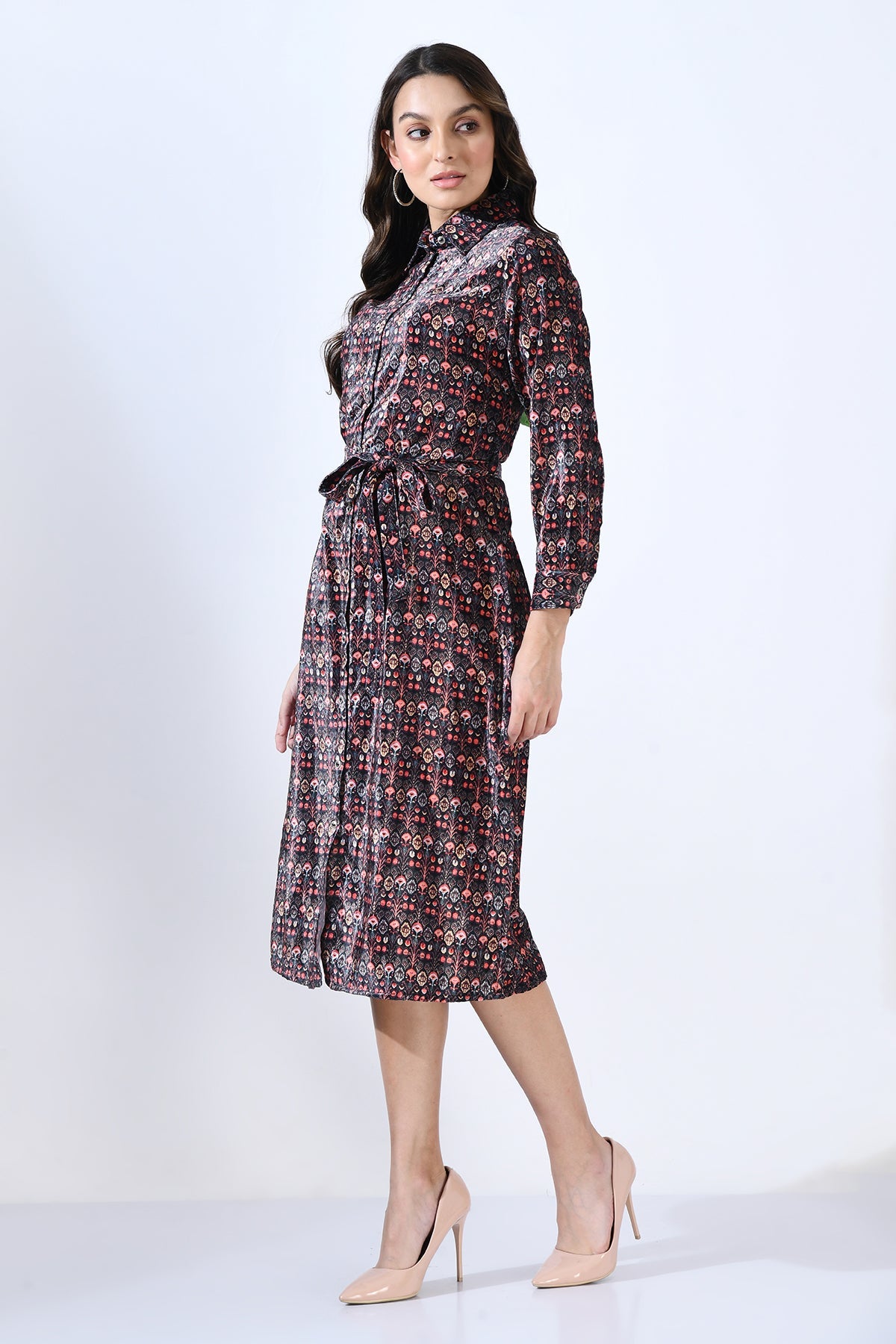Multi Printed Shirt Midi Dress