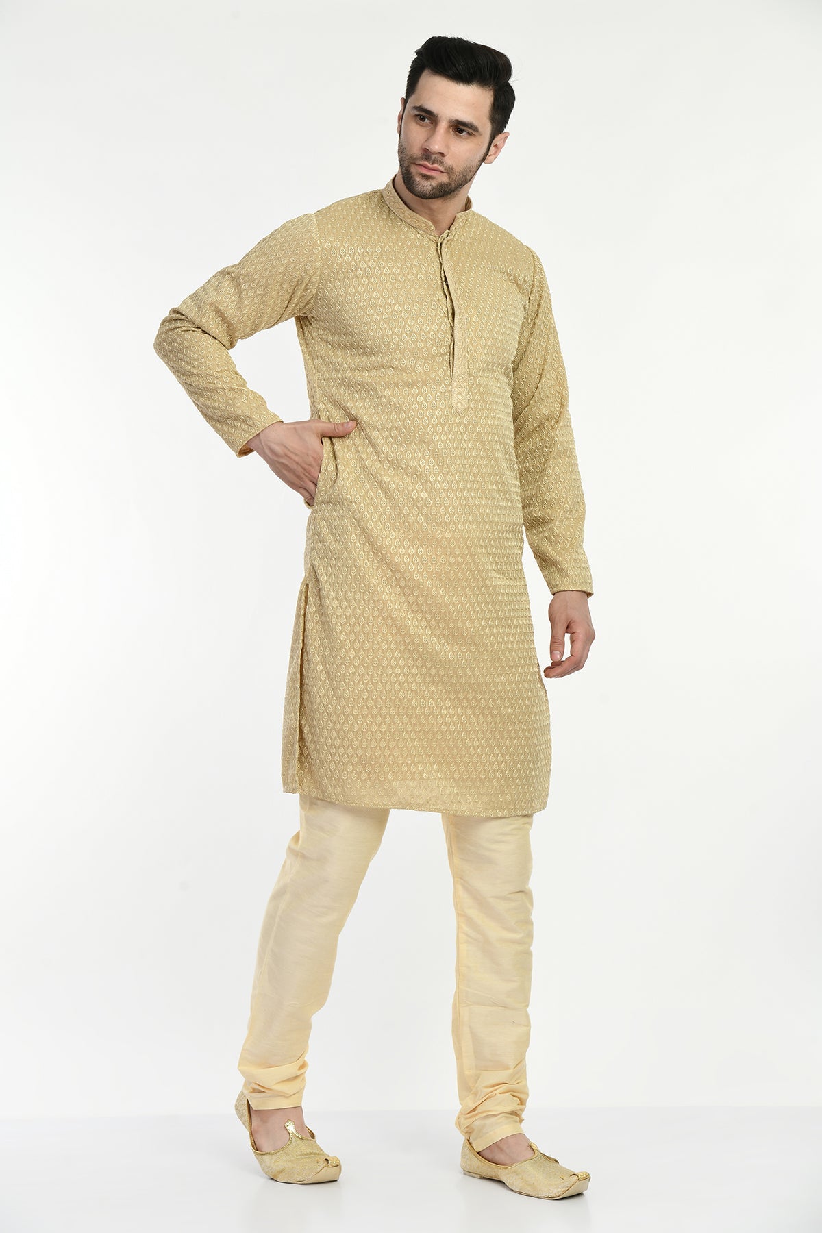 Beige Embroidered Kurta Set