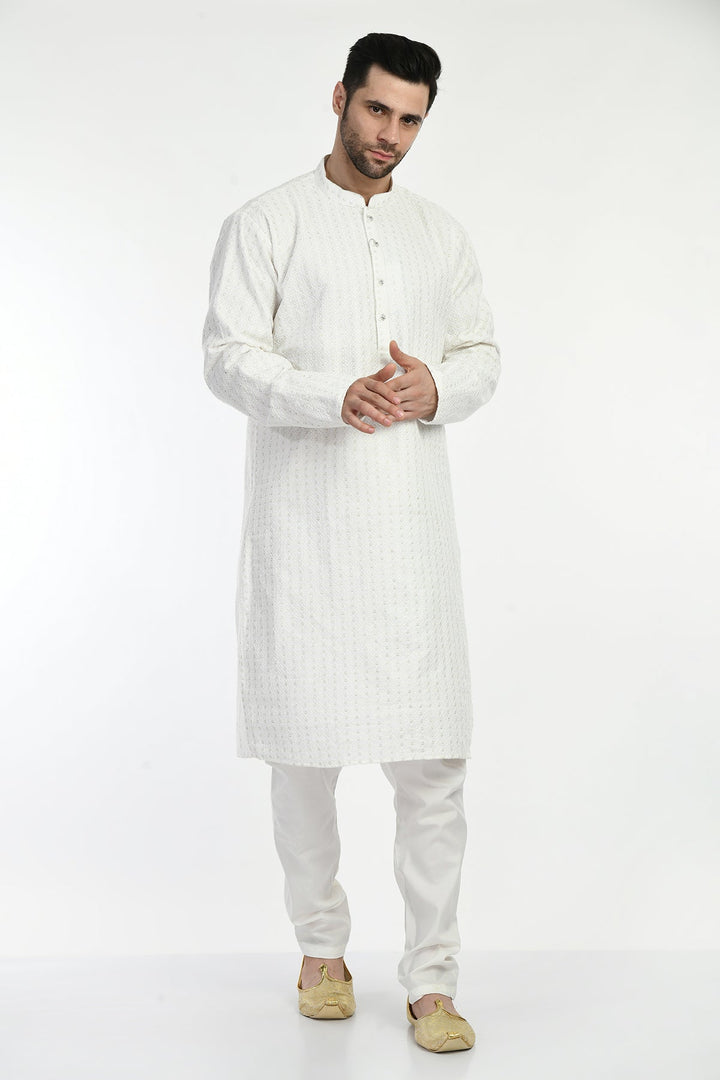 White Embellished Kurta Set