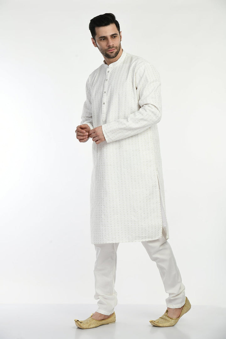 White Embellished Kurta Set