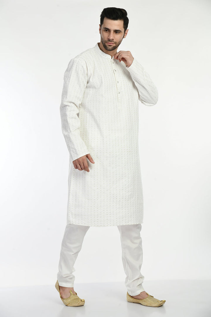White Embellished Kurta Set