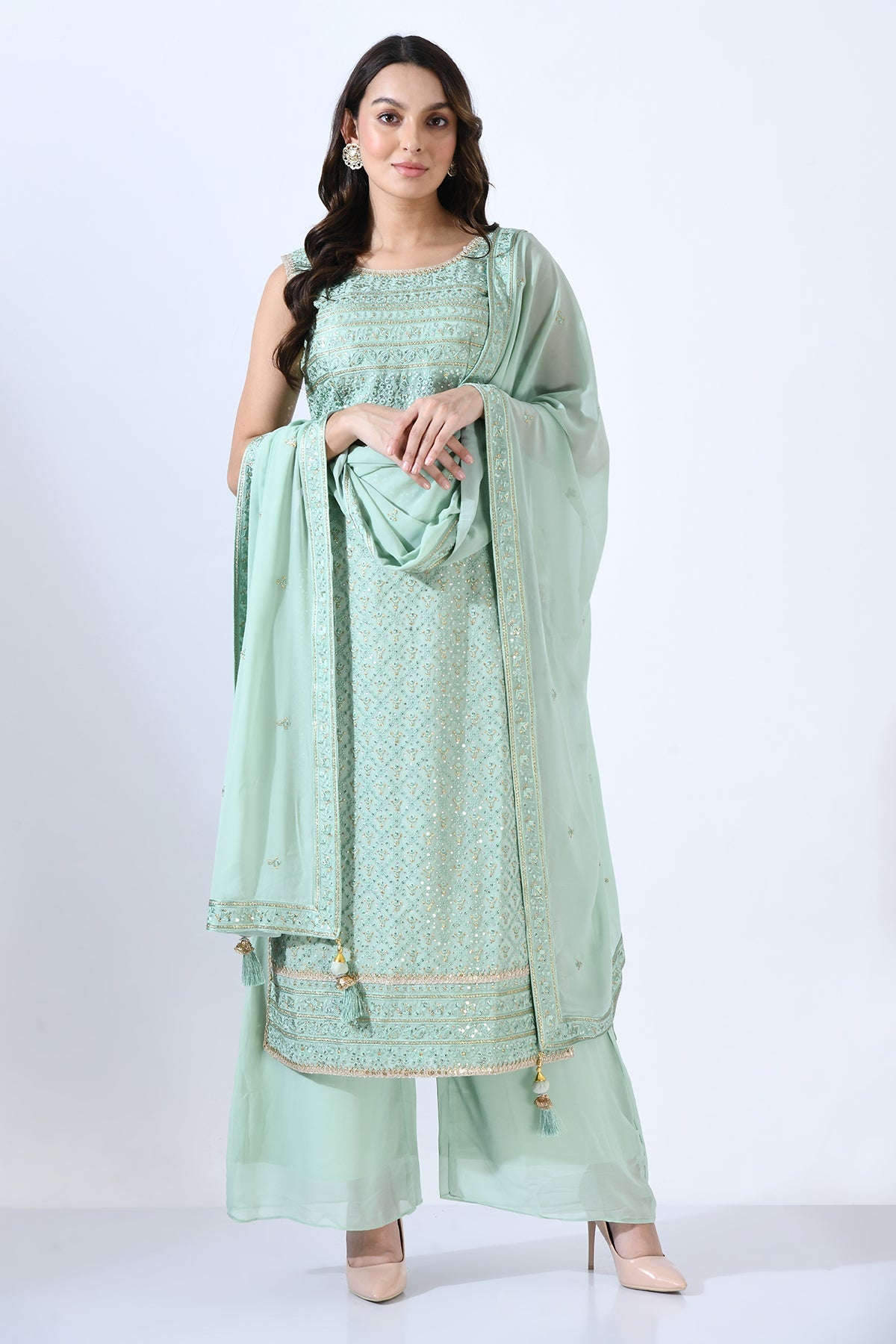 Green Embellished Kurta Set