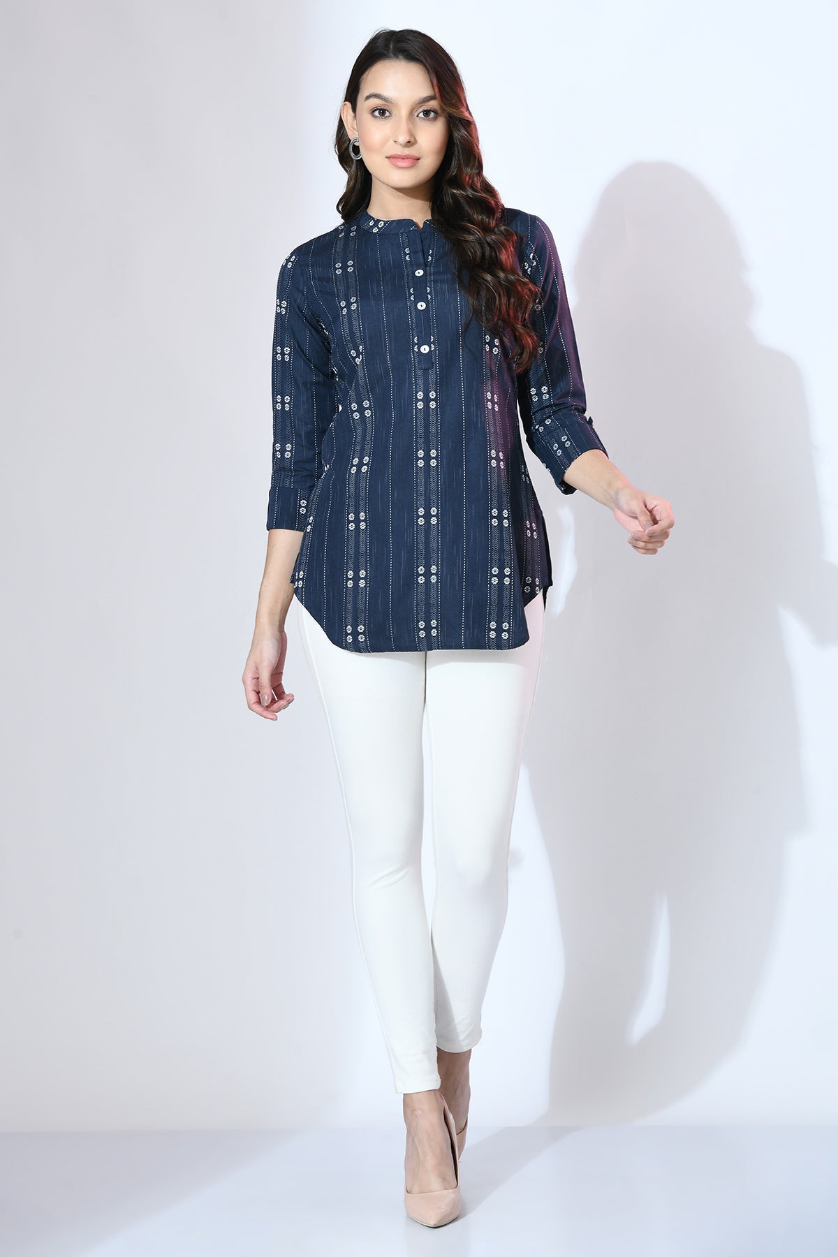 Blue Woven Design Straight Top