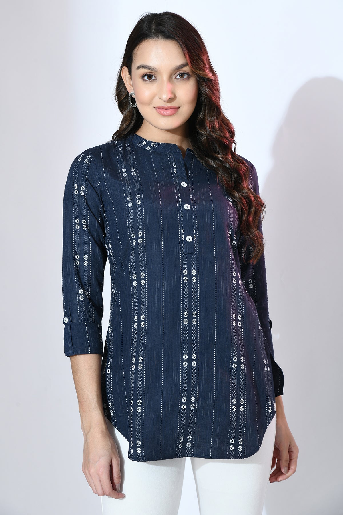 Blue Woven Design Straight Top