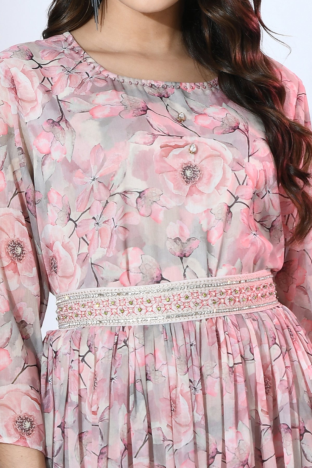 Multi Embellished Frill Dress