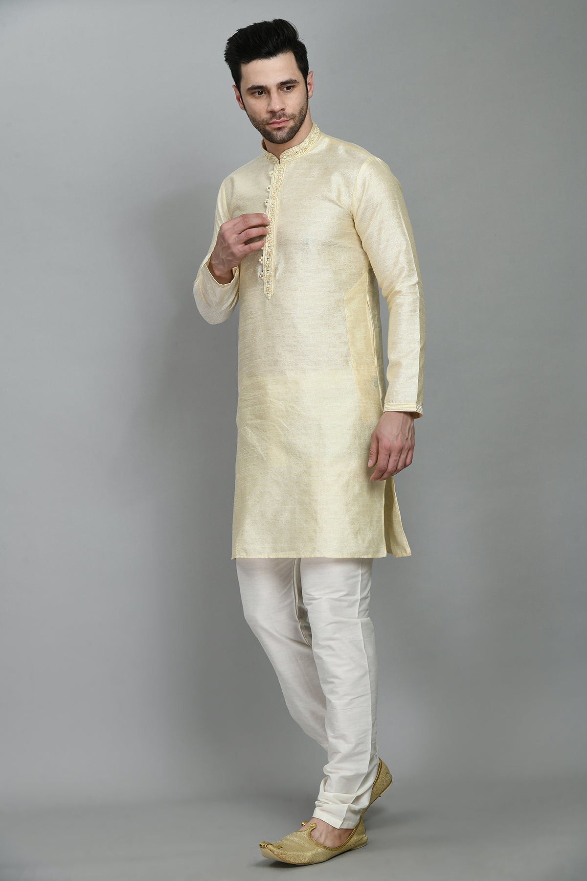 Cream Embellished Kurta Set