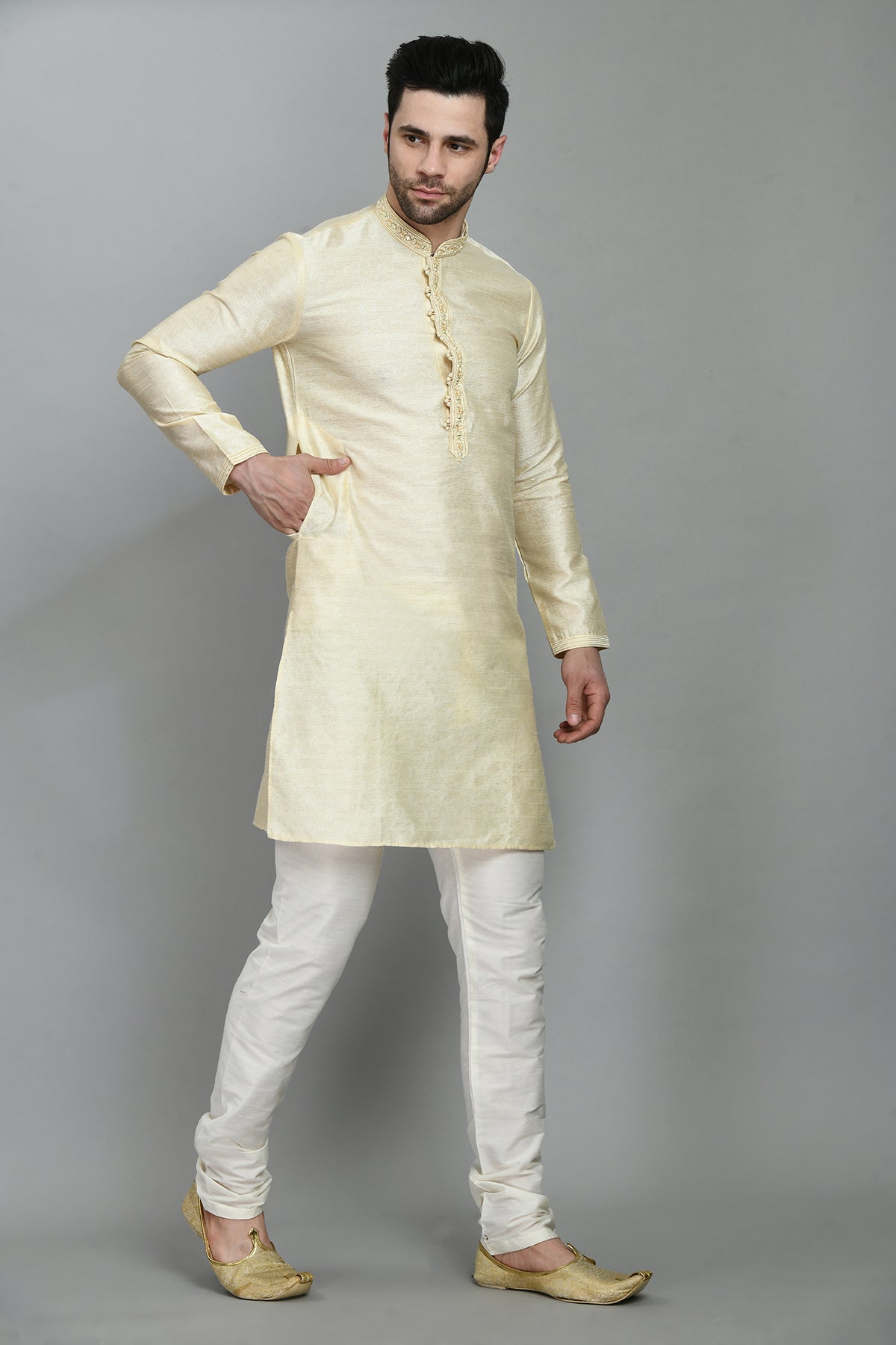 Cream Embellished Kurta Set