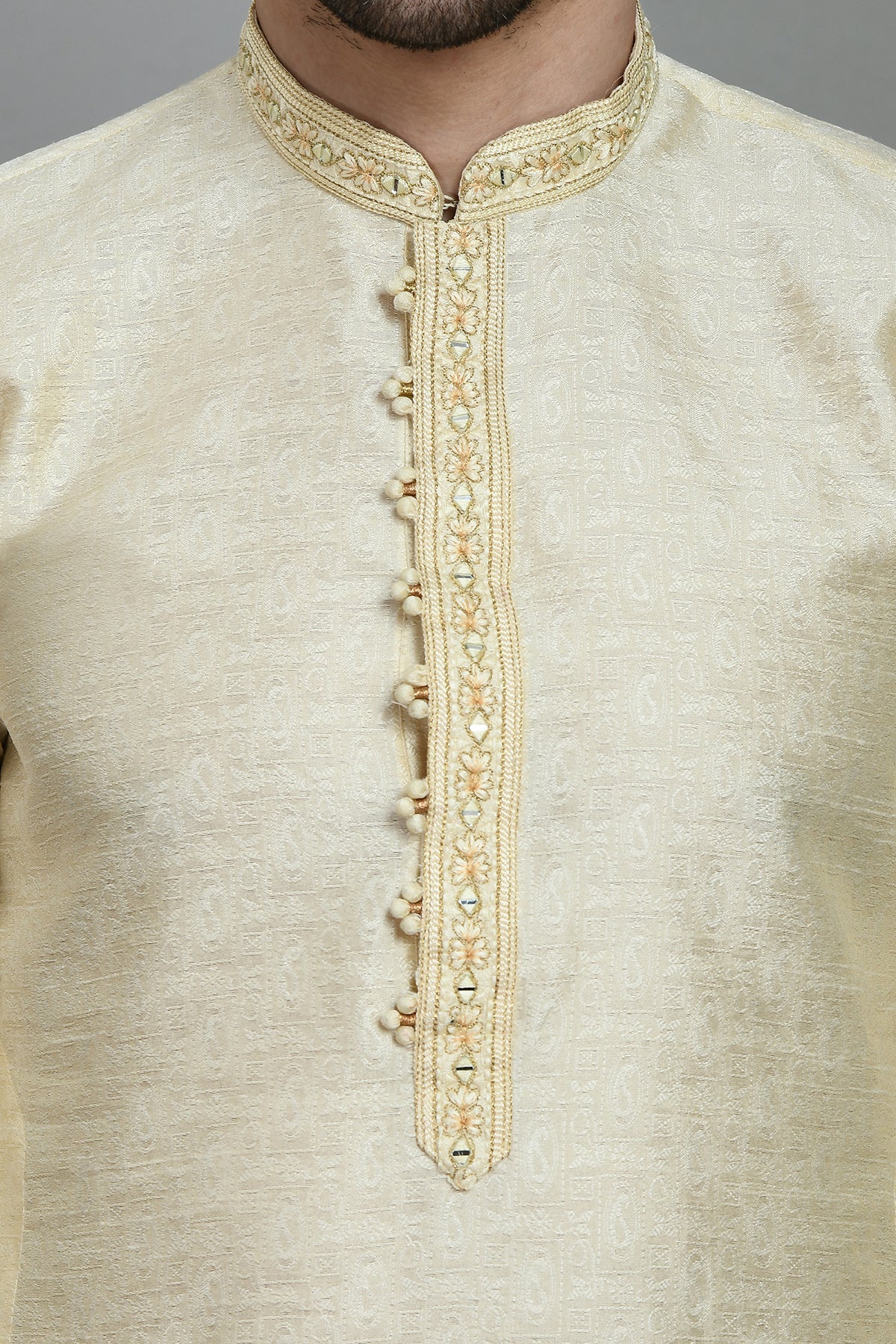 Cream Embellished Kurta Set