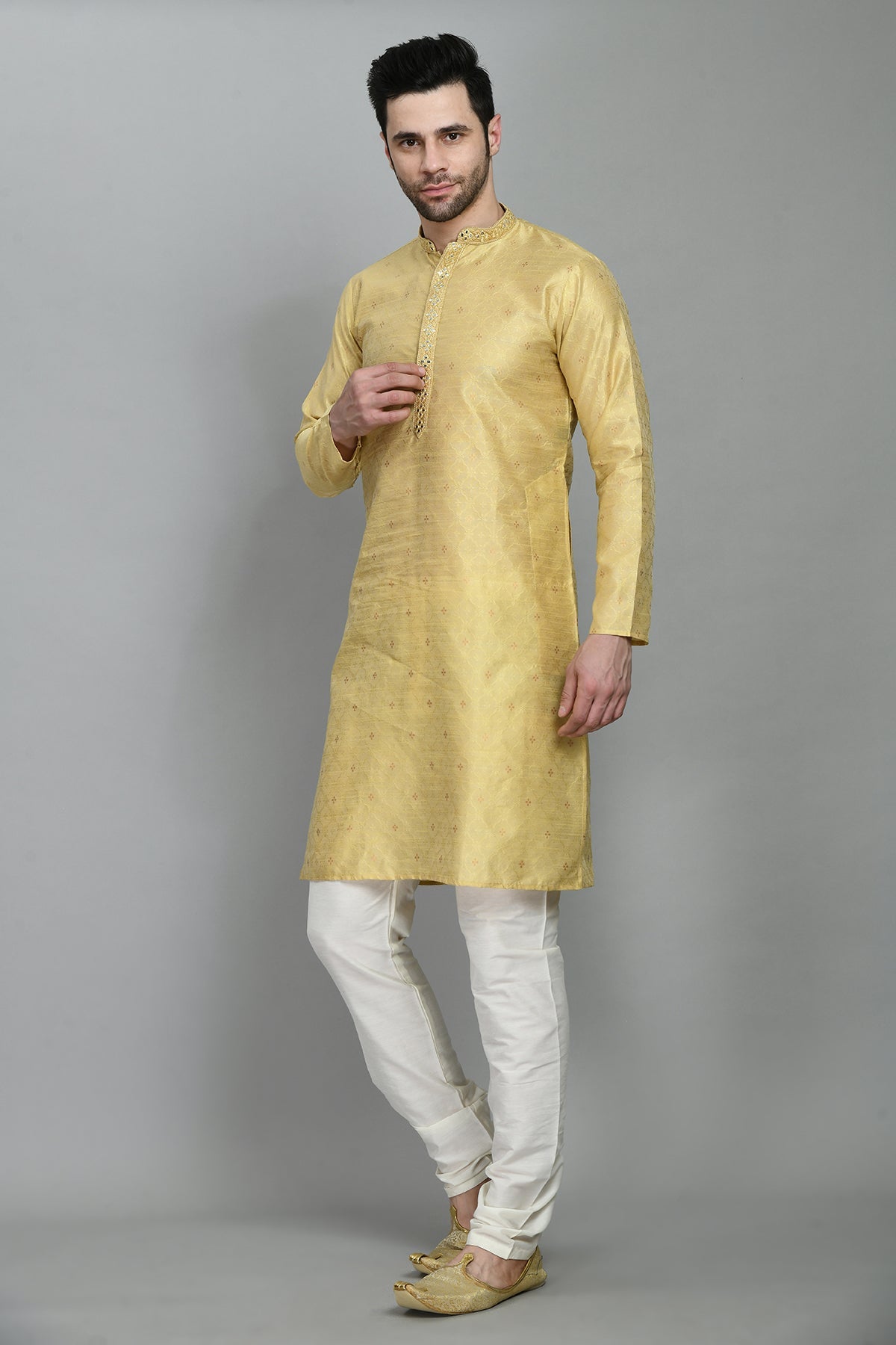 Beige Embellished Kurta Set