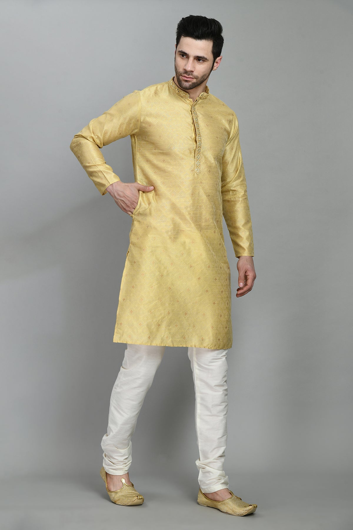 Beige Embellished Kurta Set