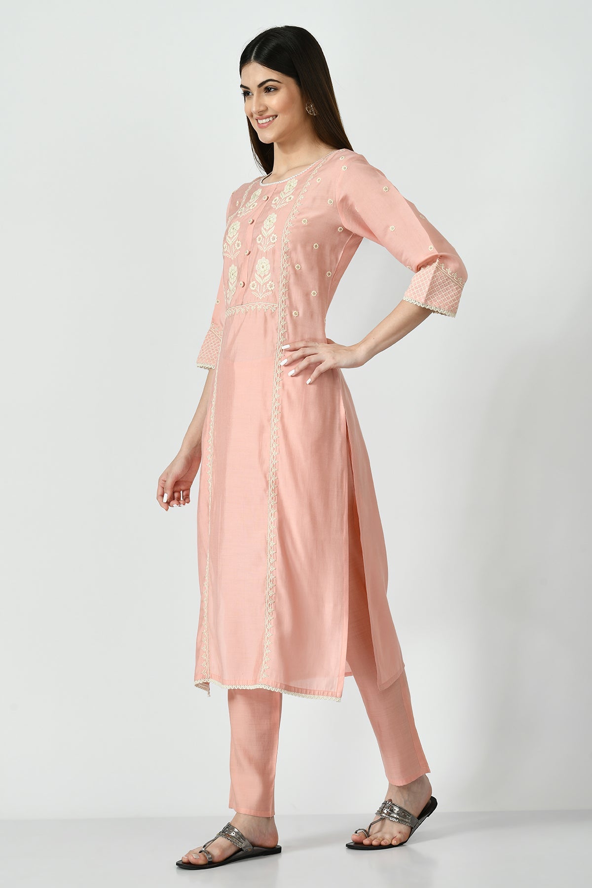 Peach Embroidered Kurta 2 Pcs Set