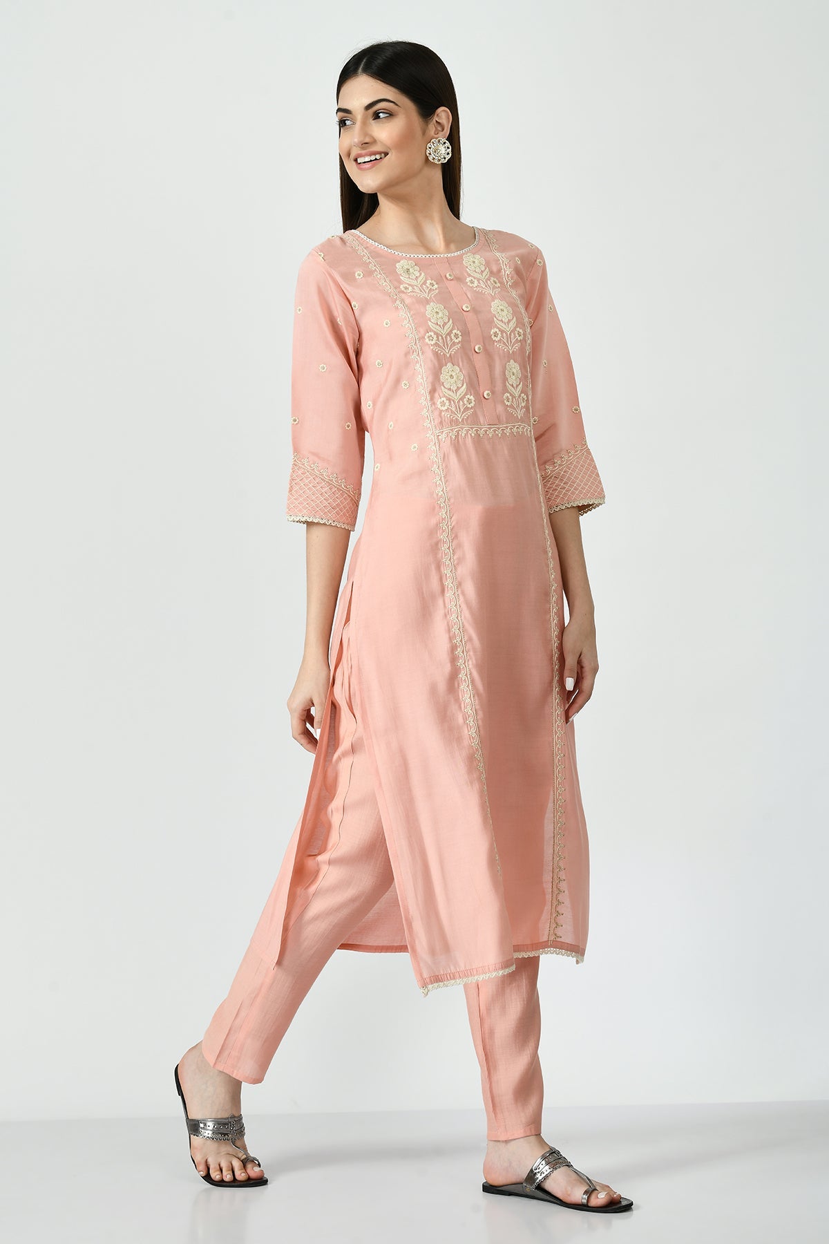 Peach Embroidered Kurta 2 Pcs Set
