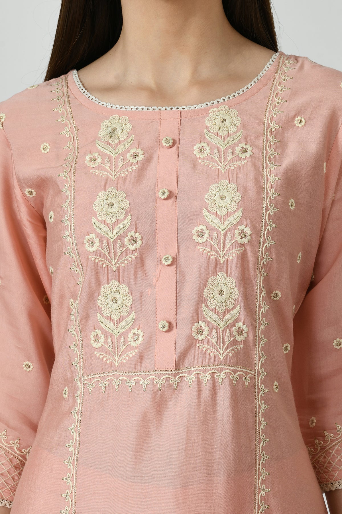 Peach Embroidered Kurta 2 Pcs Set