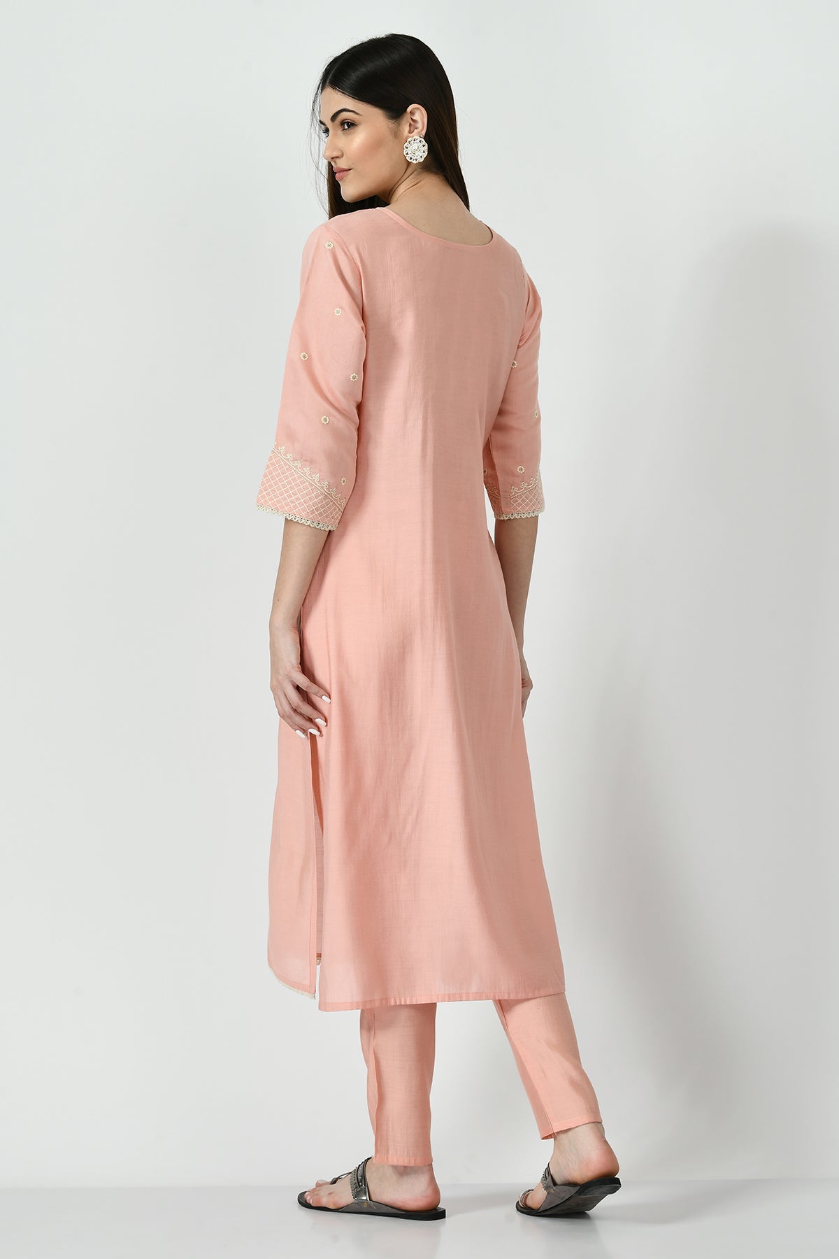 Peach Embroidered Kurta 2 Pcs Set