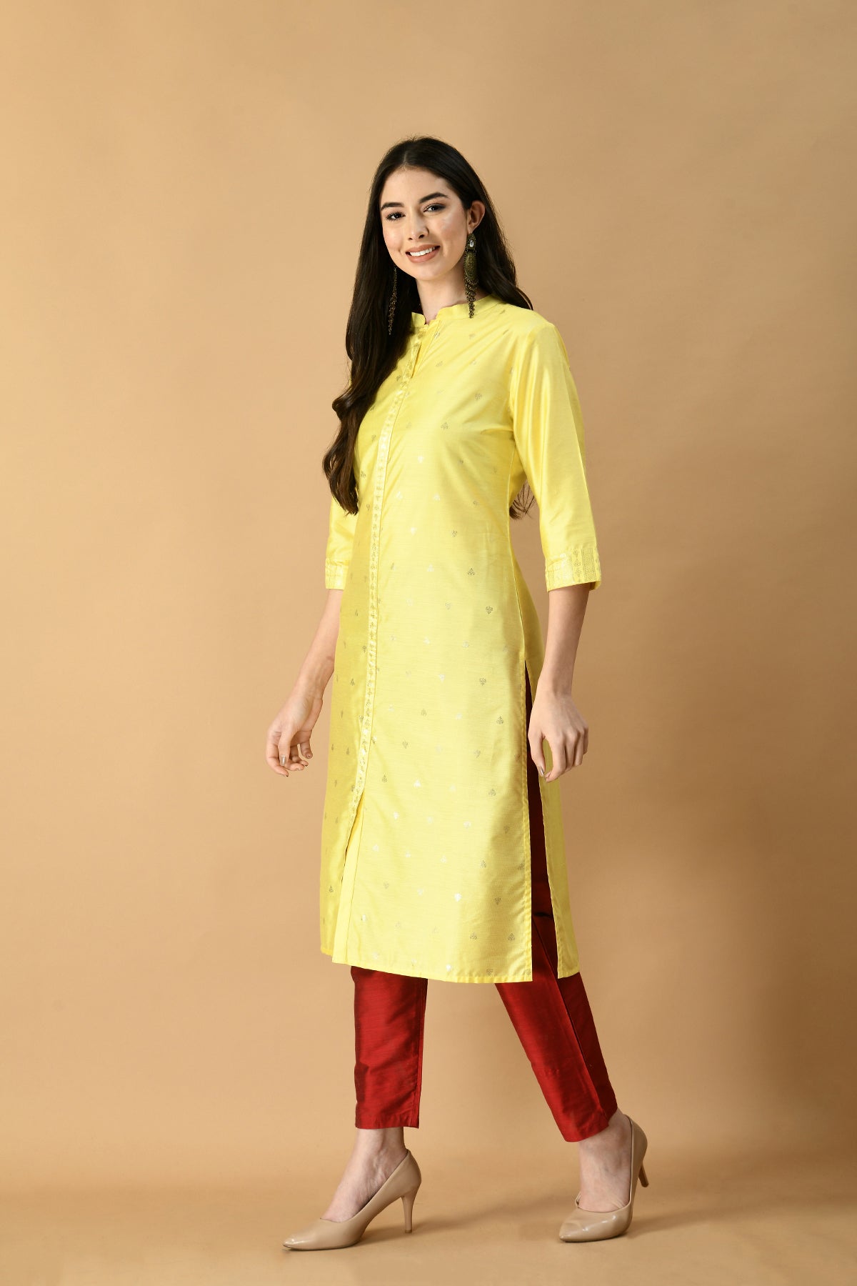 Yellow Golden Foil Print Kurta