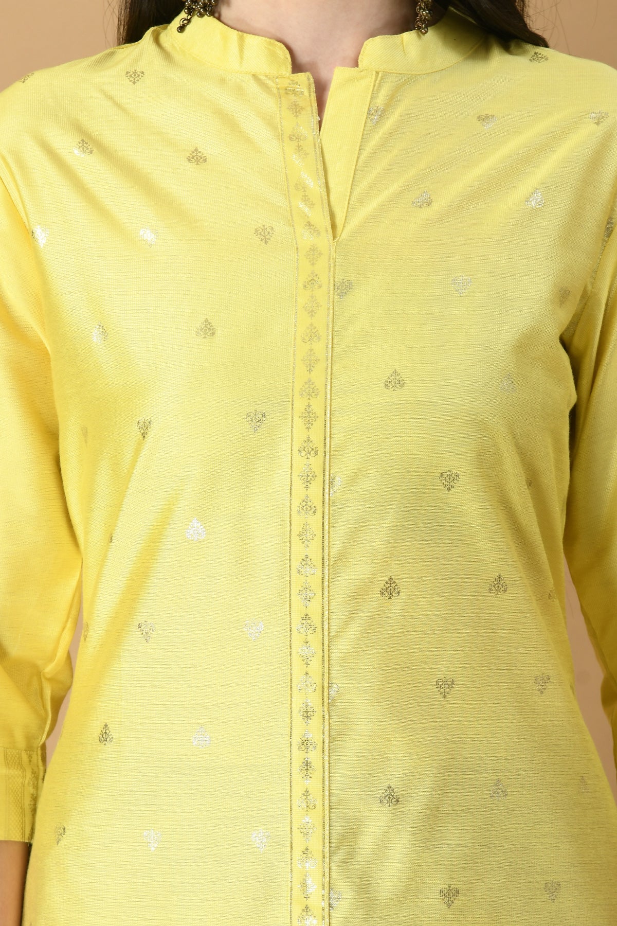 Yellow Golden Foil Print Kurta