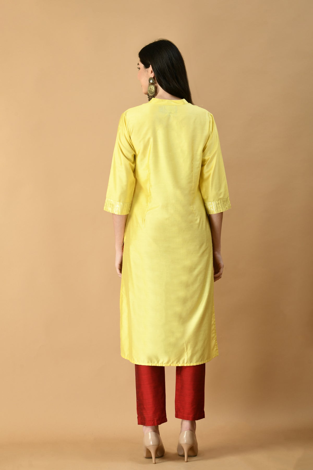 Yellow Golden Foil Print Kurta
