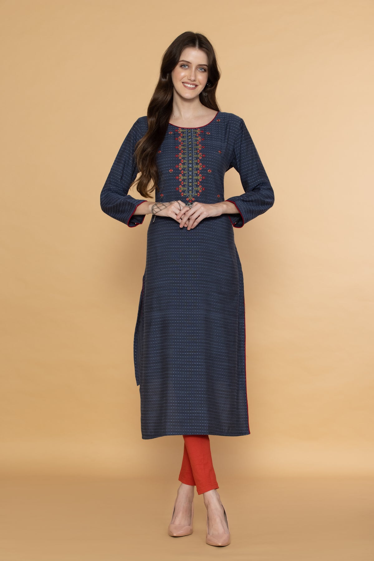 Blue Yoke Embroidered Kurta