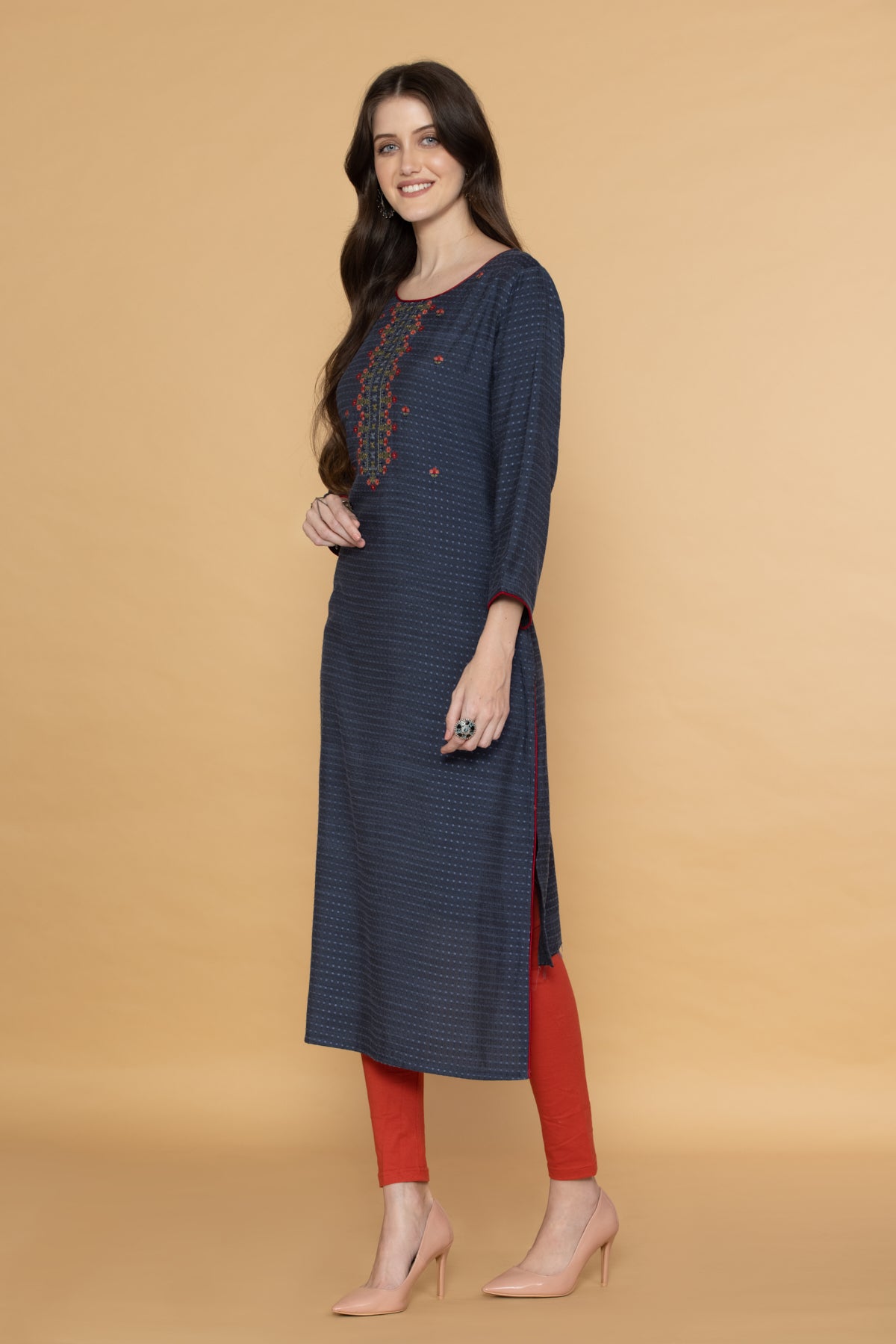 Blue Yoke Embroidered Kurta