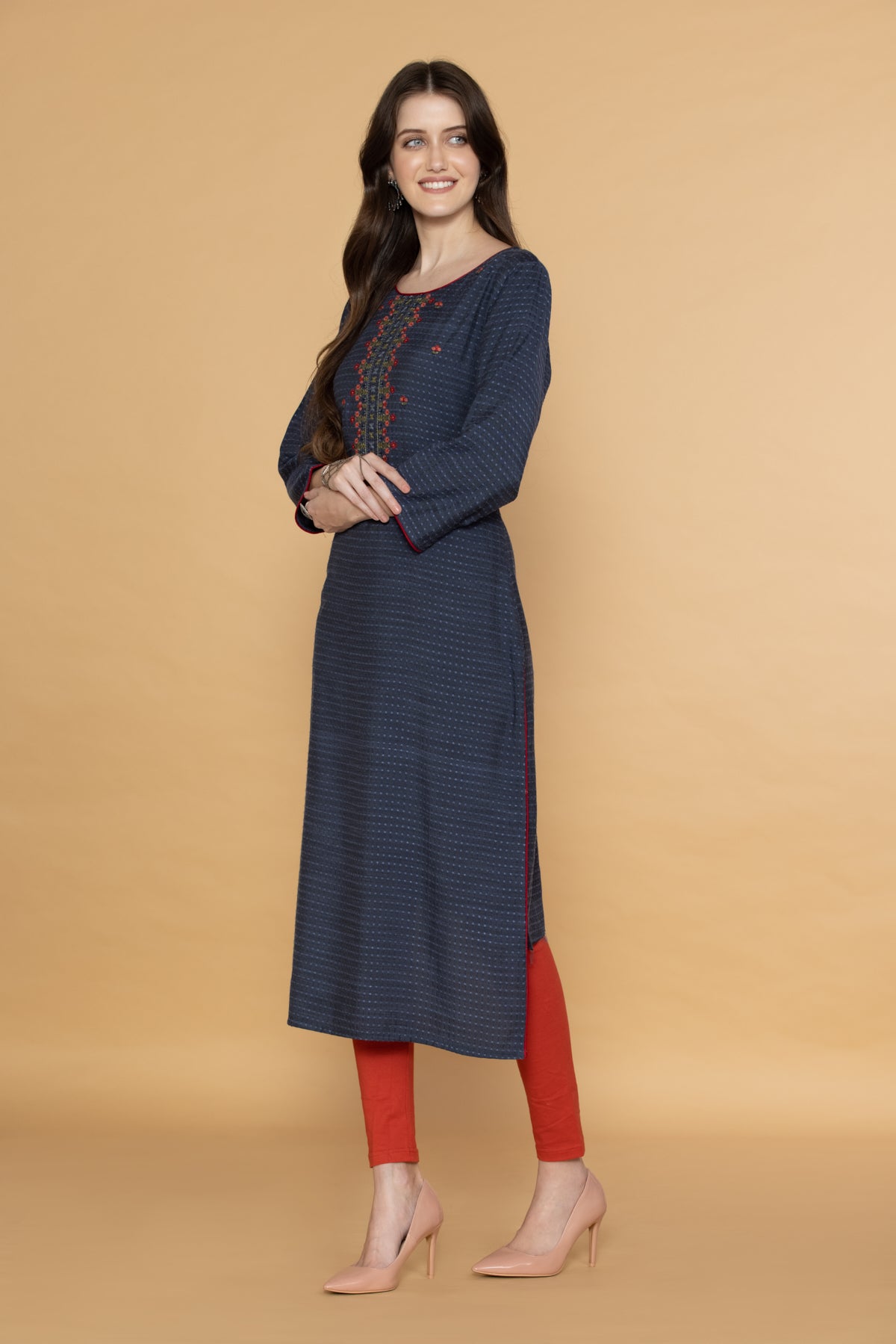 Blue Yoke Embroidered Kurta