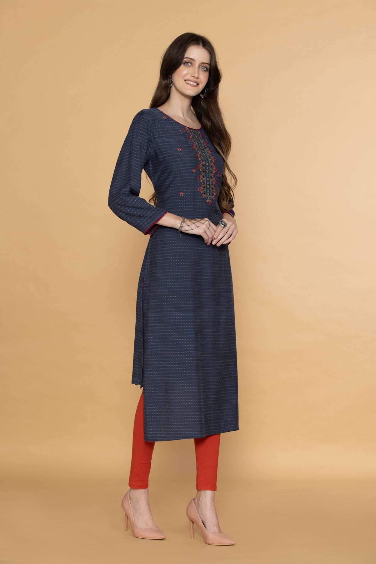 Blue Yoke Embroidered Kurta