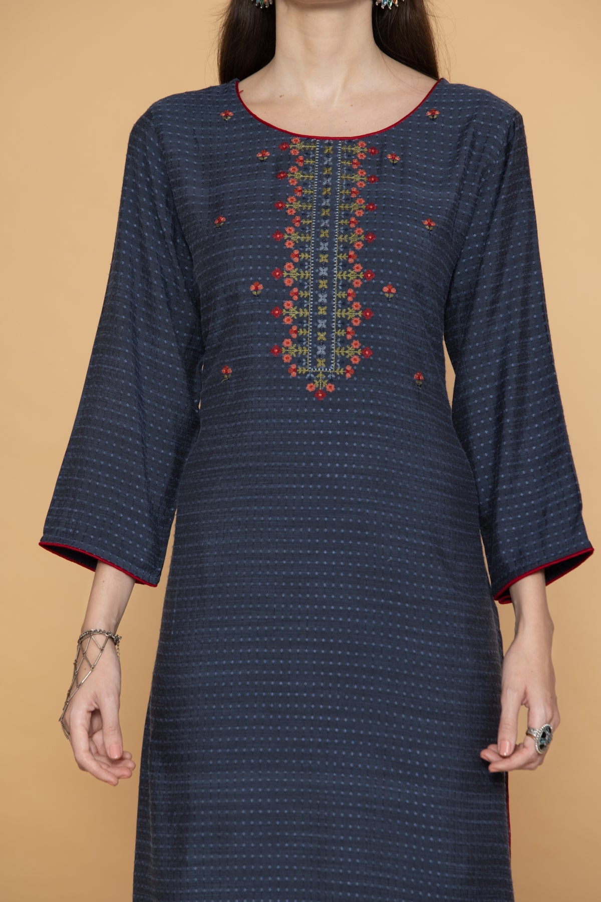 Blue Yoke Embroidered Kurta