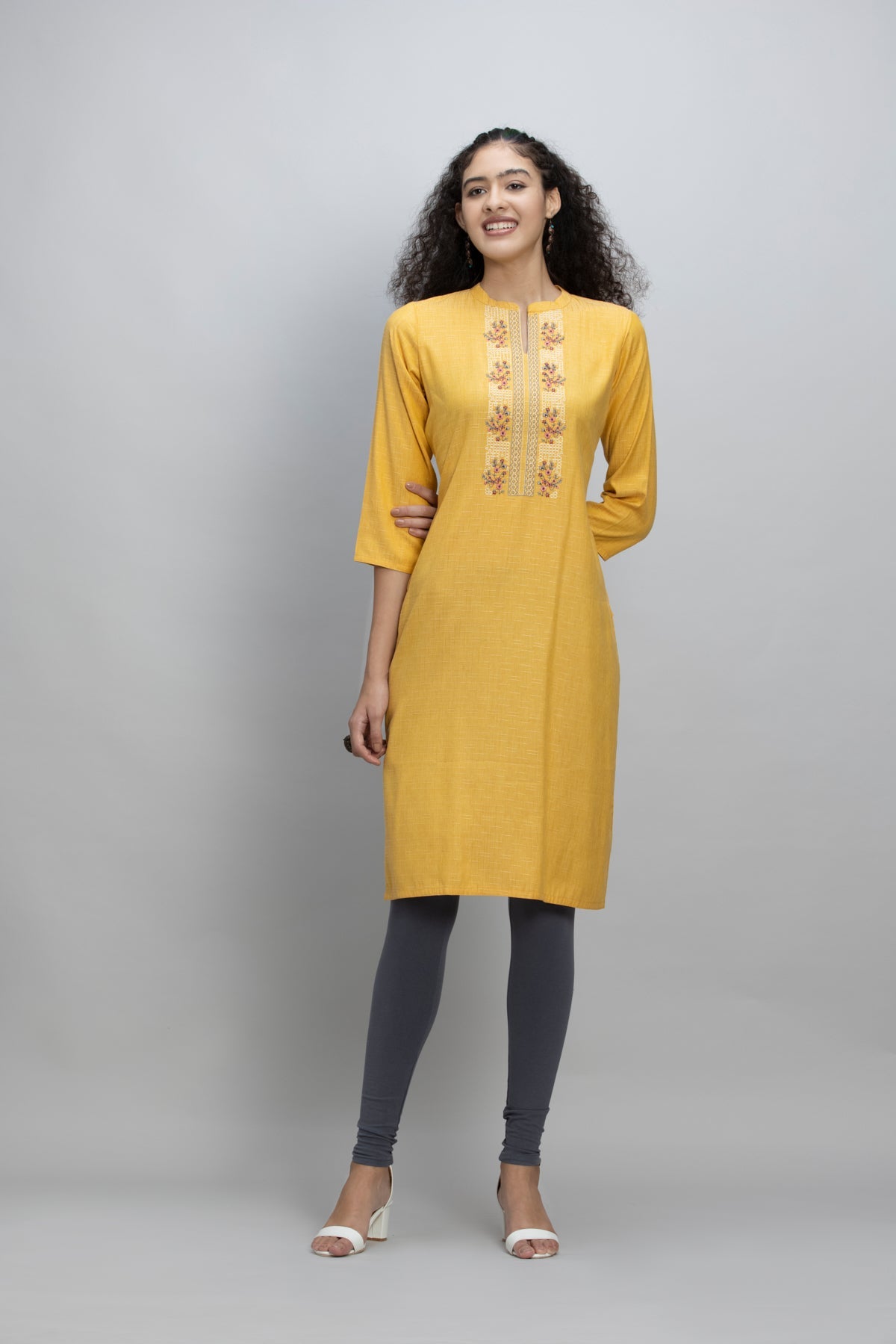 Yellow Yoke Embroidered Kurta