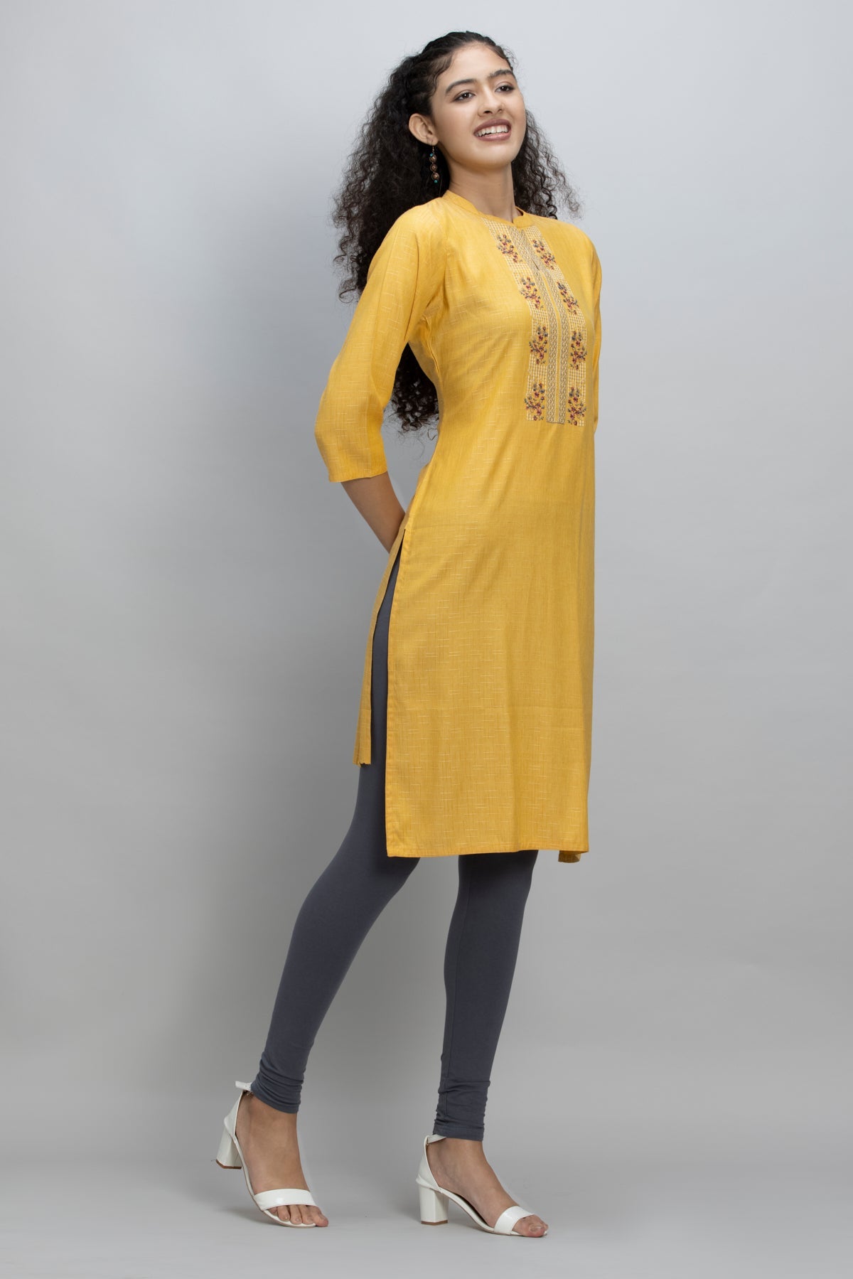 Yellow Yoke Embroidered Kurta