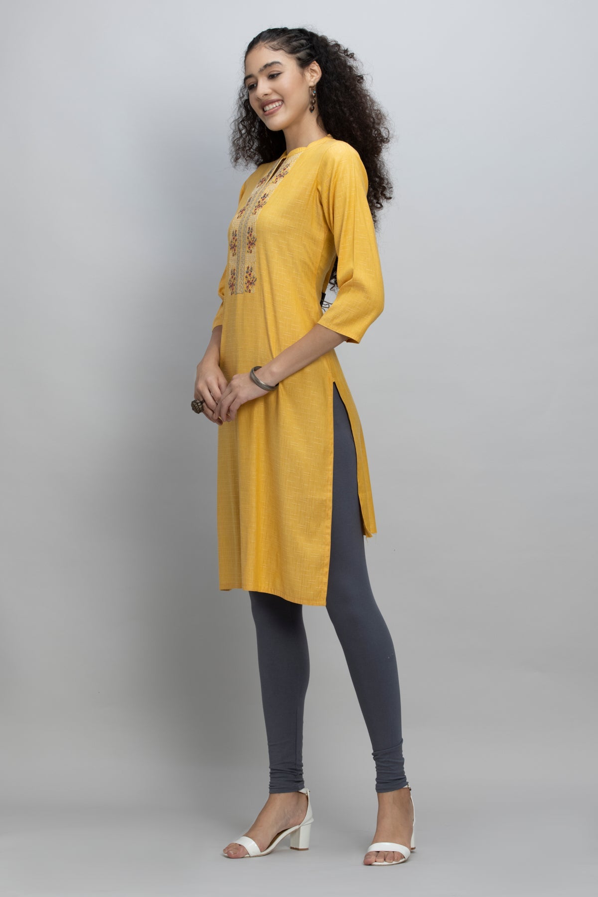 Yellow Yoke Embroidered Kurta
