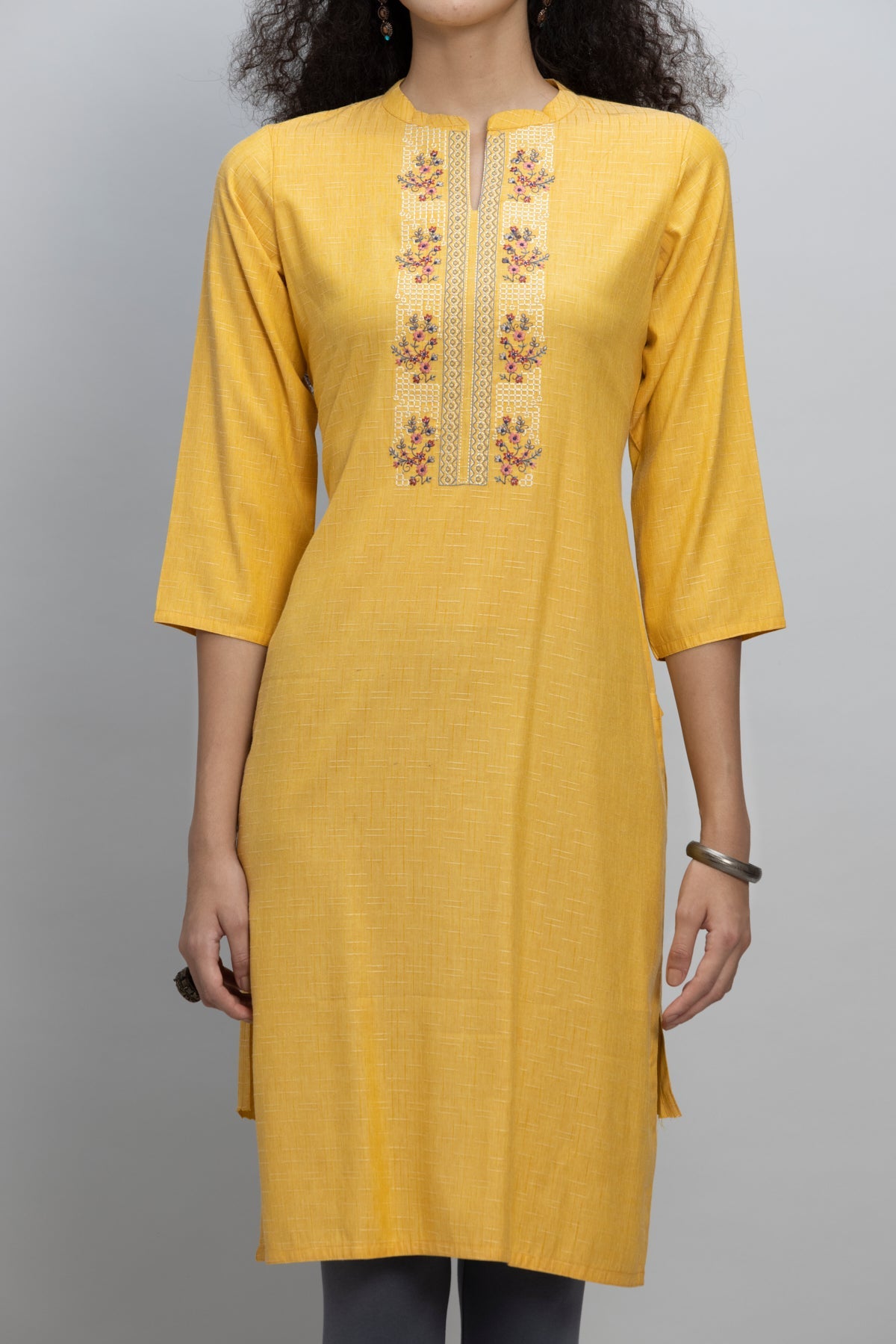 Yellow Yoke Embroidered Kurta