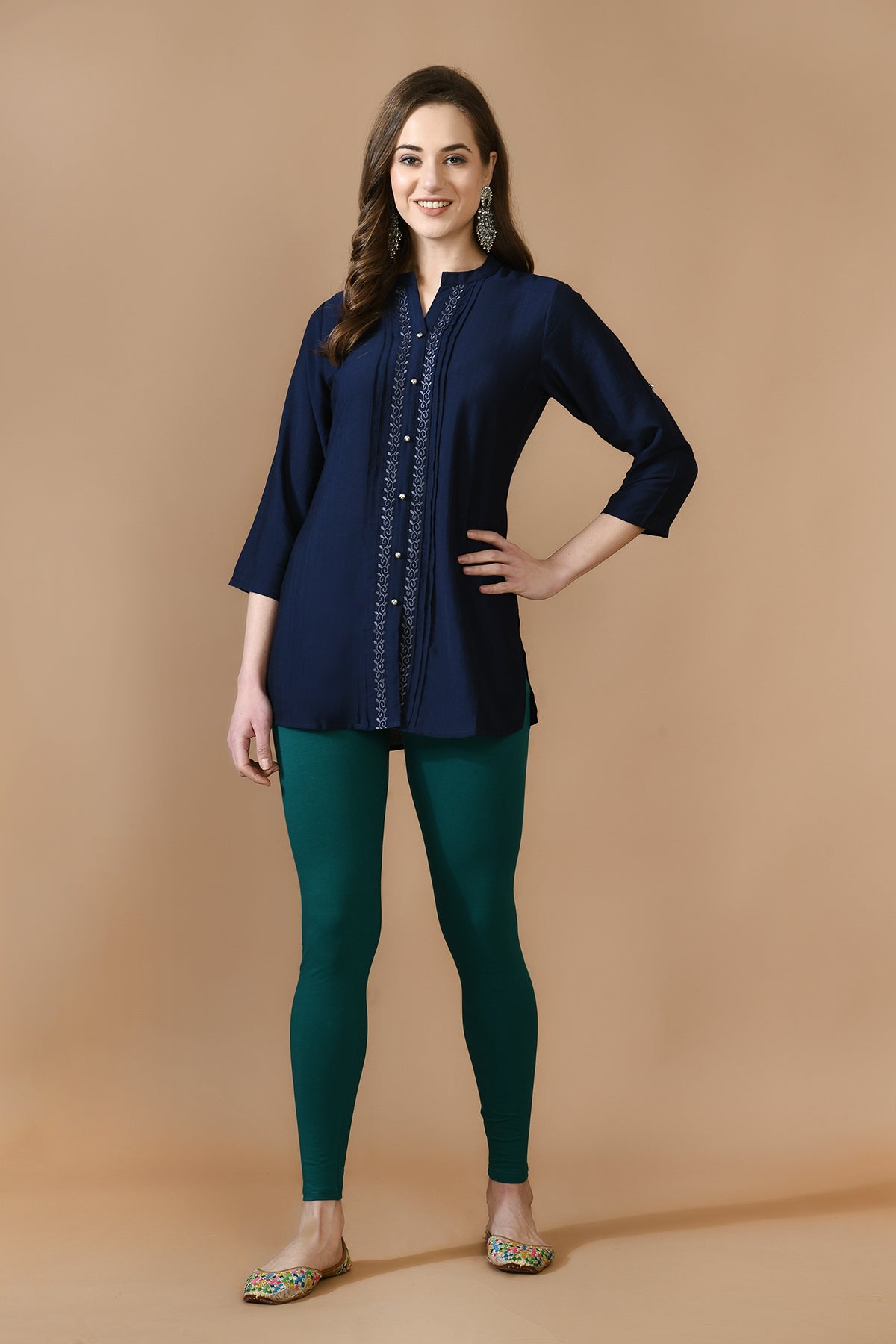 Navy Blue Floral Embroidered Top