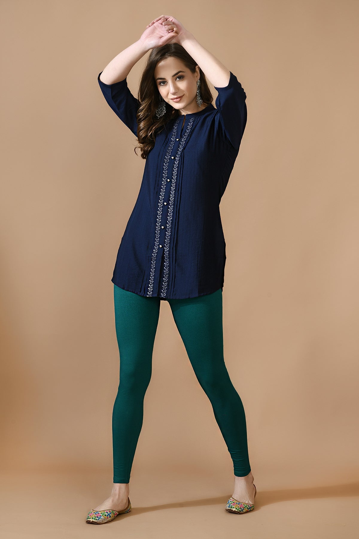 Navy Blue Floral Embroidered Top